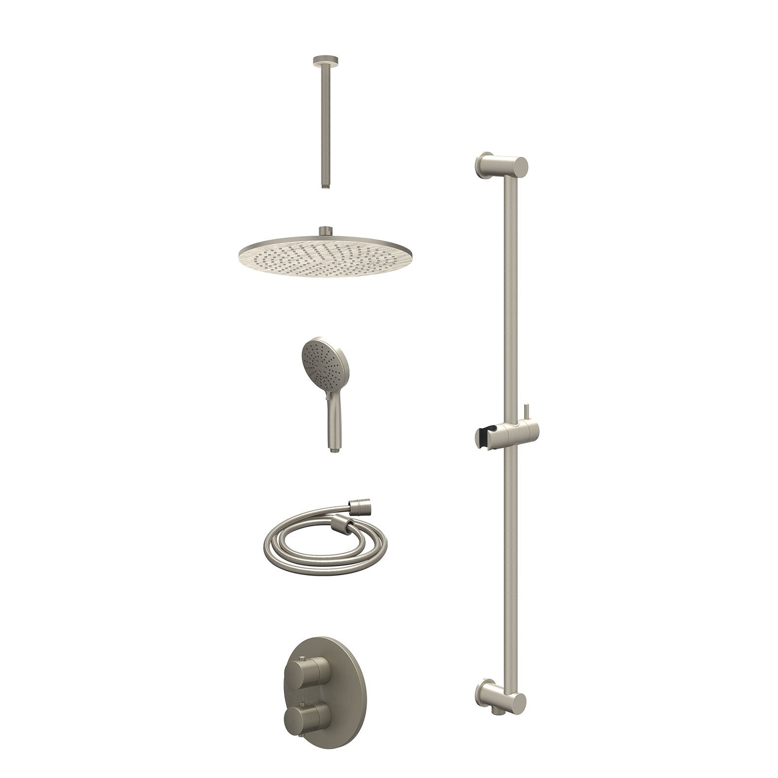 IVY Nexus Regendoucheset inbouw 2-weg - 30cm medium - plafond 30cm - glijstang - 3-standen - excl. inbouwbox - Geborsteld nickel