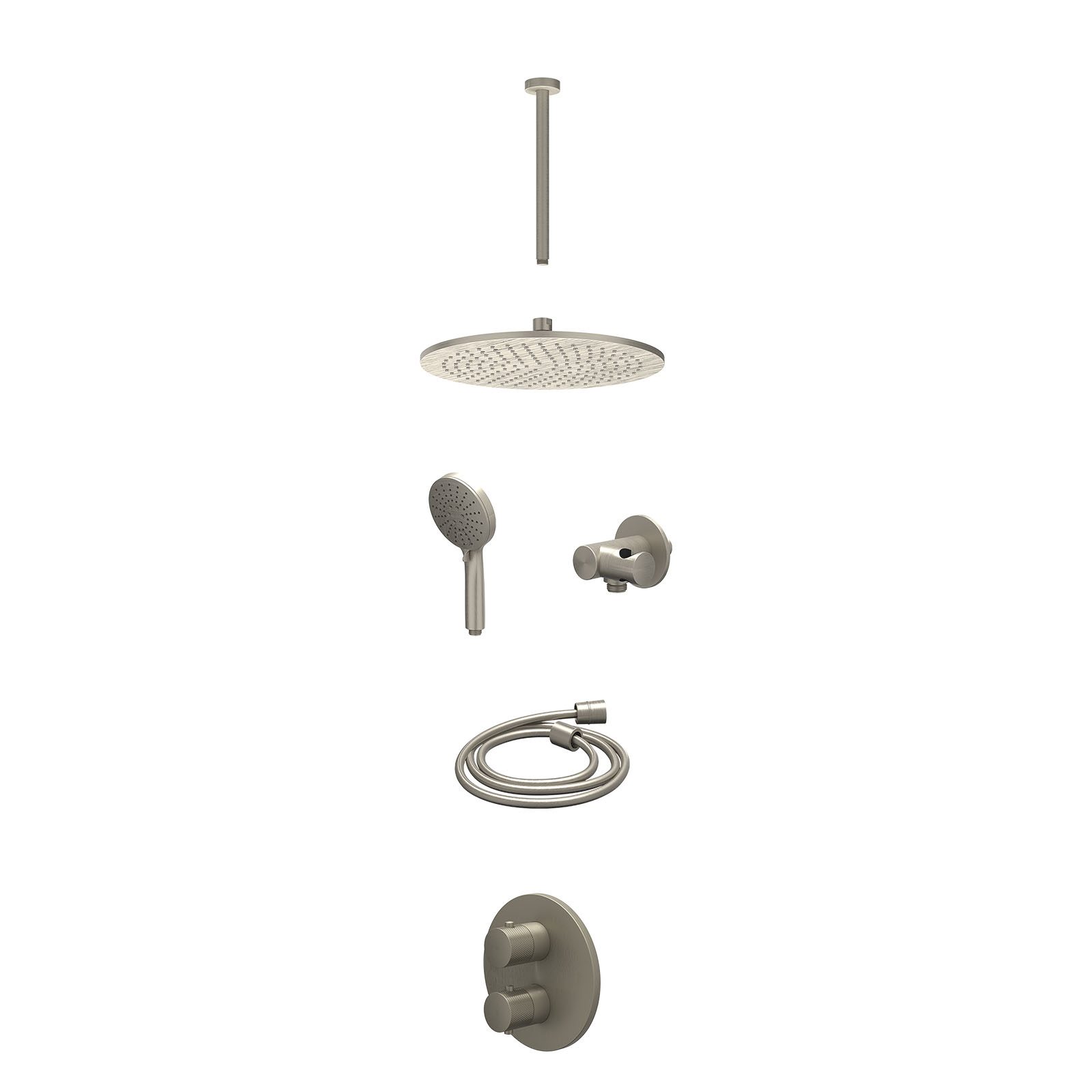 IVY Nexus Regendoucheset inbouw 2-weg - 30cm medium - plafond 30cm - verstelbare steun - 3-standen - excl. inbouwbox - Geborsteld nickel