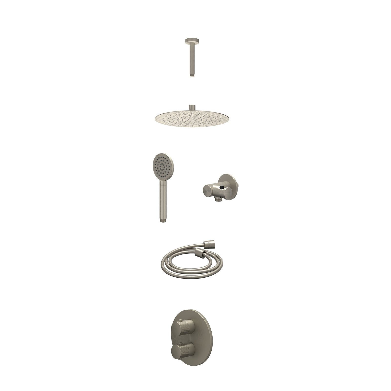 IVY Nexus Regendoucheset inbouw 2-weg - 25cm slim - plafond 15cm - verstelbare steun - satin spray - excl. inbouwbox - Geborsteld nickel