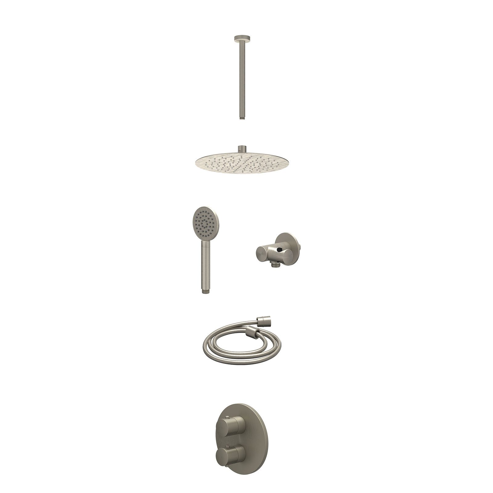 IVY Nexus Regendoucheset inbouw 2-weg - 25cm slim - plafond 30cm - verstelbare steun - satin spray - excl. inbouwbox - Geborsteld nickel