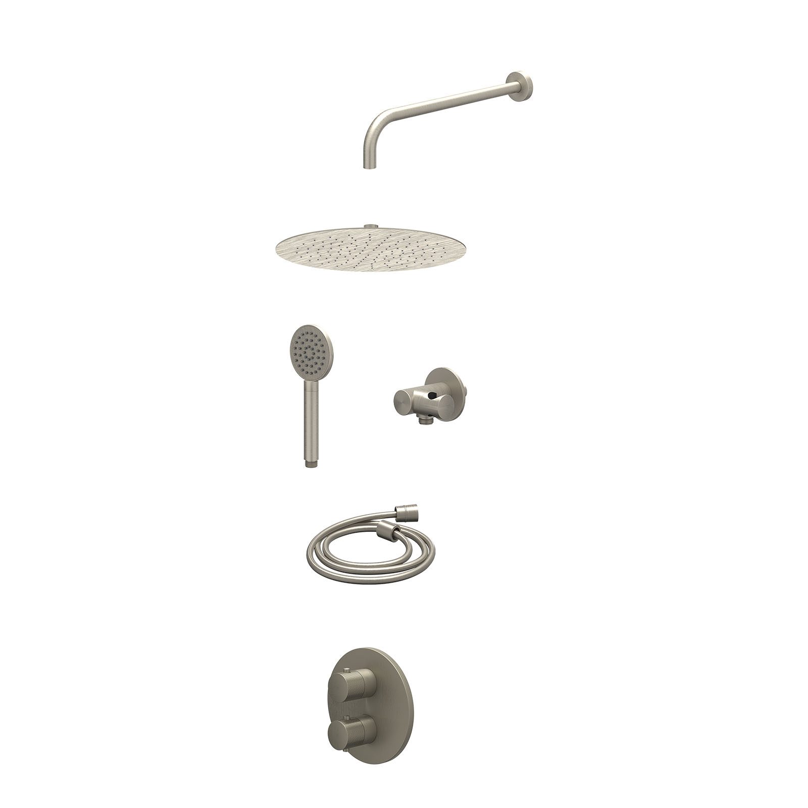 IVY Nexus Regendoucheset inbouw 2-weg - 30cm slim - wandarm - verstelbare steun - satin spray - excl. inbouwbox - Geborsteld nickel
