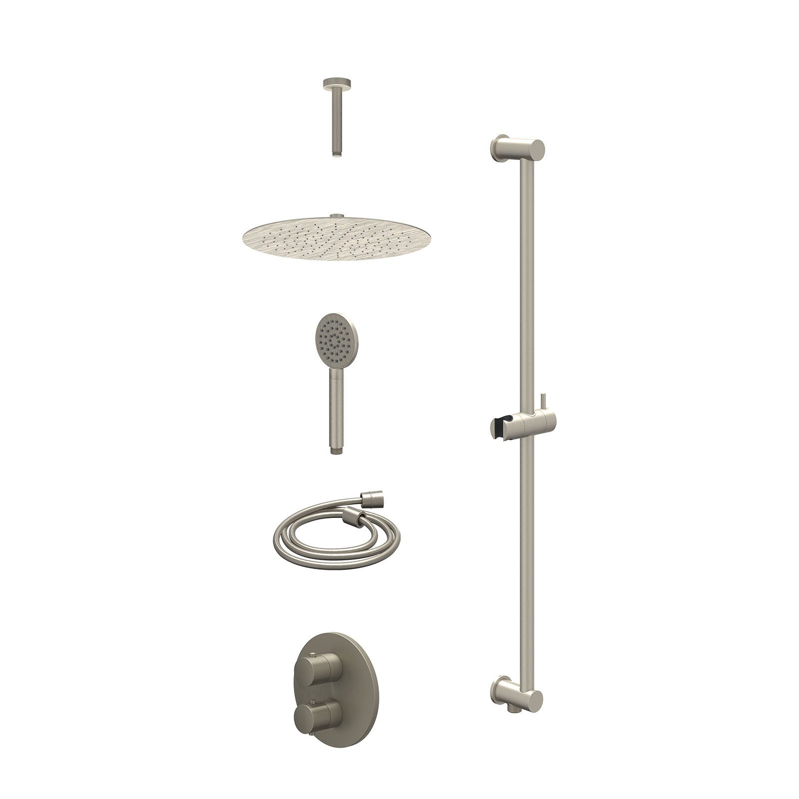 IVY Nexus Regendoucheset inbouw 2-weg - 30cm slim - plafond 15cm - glijstang - satin spray - excl. inbouwbox - Geborsteld nickel