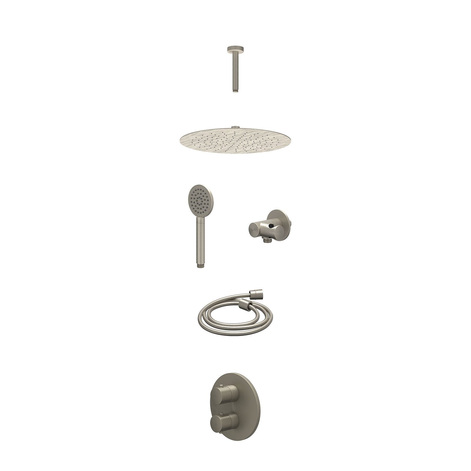 IVY Nexus Regendoucheset inbouw 2-weg - 30cm slim - plafond 15cm - verstelbare steun - satin spray - excl. inbouwbox - Geborsteld nickel