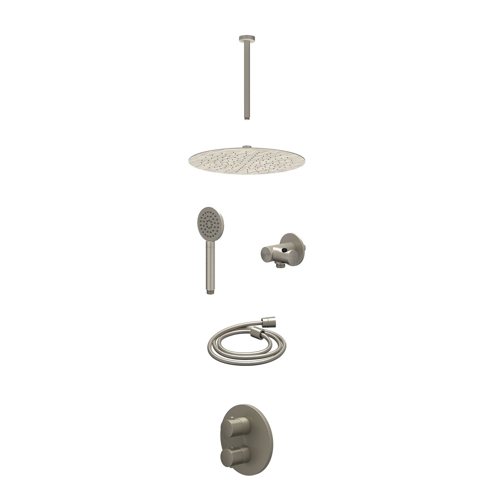 IVY Nexus Regendoucheset inbouw 2-weg - 30cm slim - plafond 30cm - verstelbare steun - satin spray - excl. inbouwbox - Geborsteld nickel