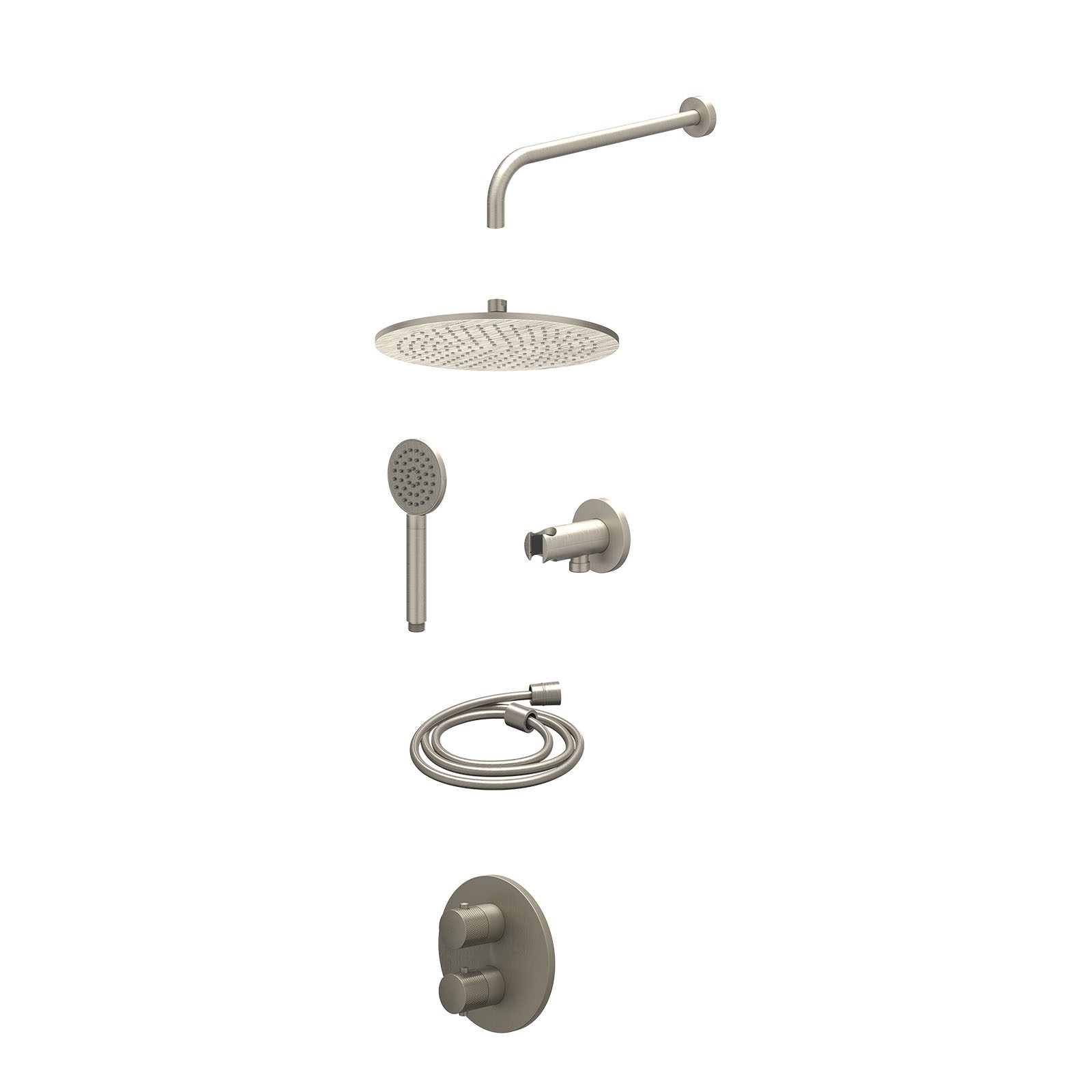 IVY Nexus Regendoucheset inbouw 2-weg - 30cm medium - wandarm - wandhouder - satin spray - excl. inbouwbox - Geborsteld nickel