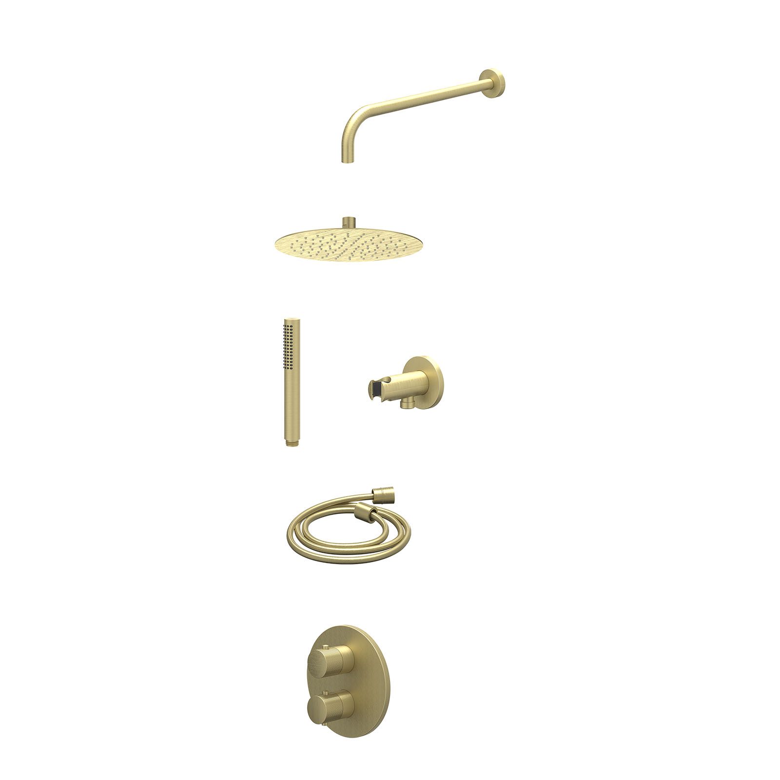 IVY Nexus Regendoucheset inbouw 2-weg - 25cm slim - wandarm - wandhouder - staafhanddouche - excl. inbouwbox - Geborsteld mat goud
