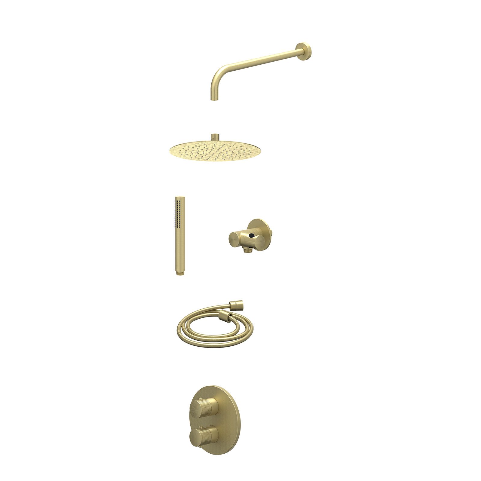 IVY Nexus Regendoucheset inbouw 2-weg - 25cm slim - wandarm - verstelbare steun - staafhanddouche - excl. inbouwbox - Geborsteld mat goud