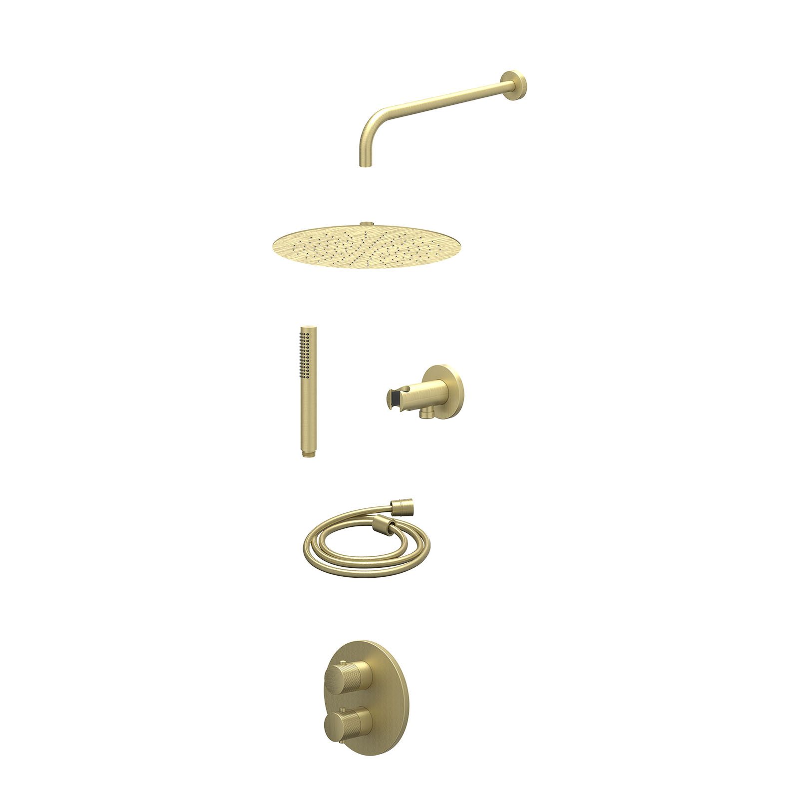 IVY Nexus Regendoucheset inbouw 2-weg - 30cm slim - wandarm - wandhouder - staafhanddouche - excl. inbouwbox - Geborsteld mat goud