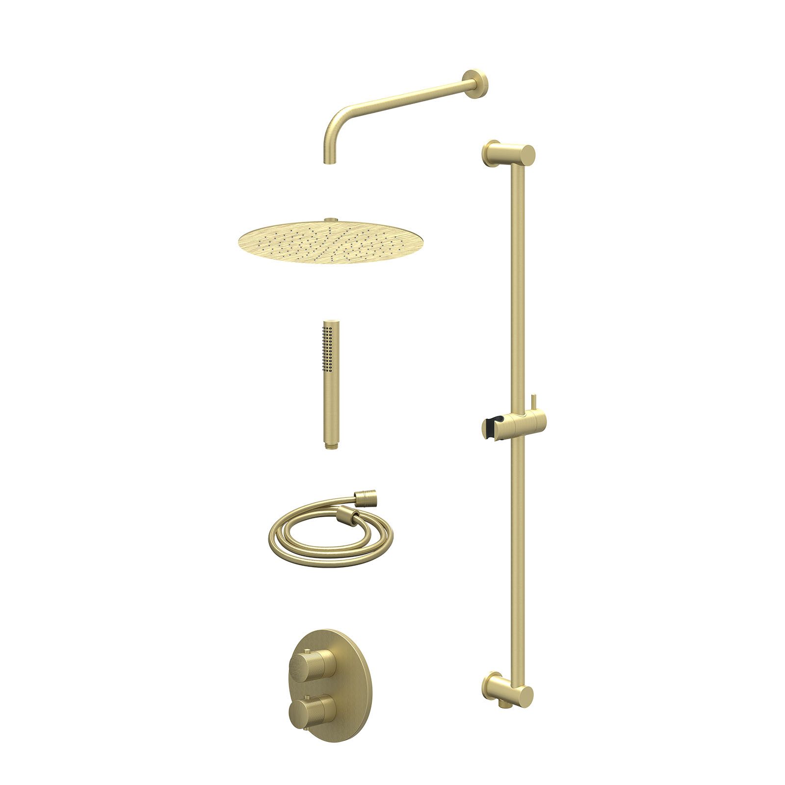 IVY Nexus Regendoucheset inbouw 2-weg - 30cm slim - wandarm - glijstang - staafhanddouche - excl. inbouwbox - Geborsteld mat goud