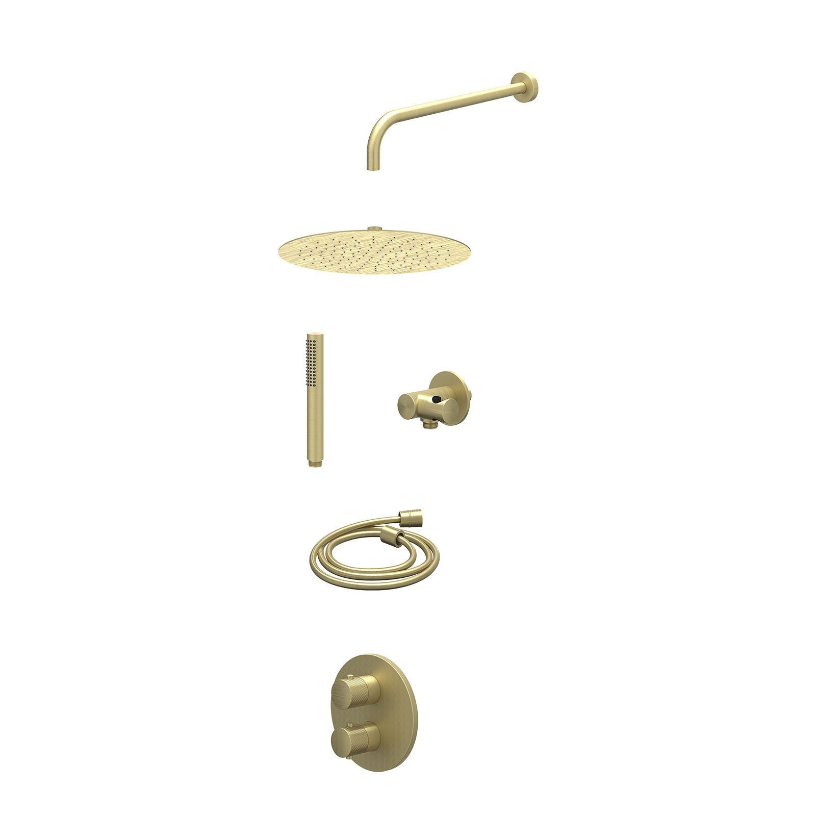 IVY Nexus Regendoucheset inbouw 2-weg - 30cm slim - wandarm - verstelbare steun - staafhanddouche - excl. inbouwbox - Geborsteld mat goud