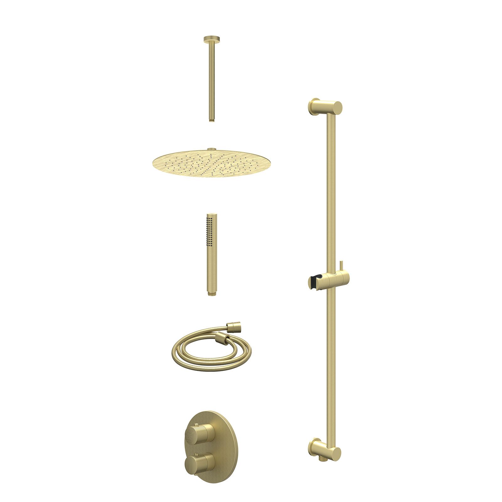 IVY Nexus Regendoucheset inbouw 2-weg - 30cm slim - plafond 30cm - glijstang - staafhanddouche - excl. inbouwbox - Geborsteld mat goud