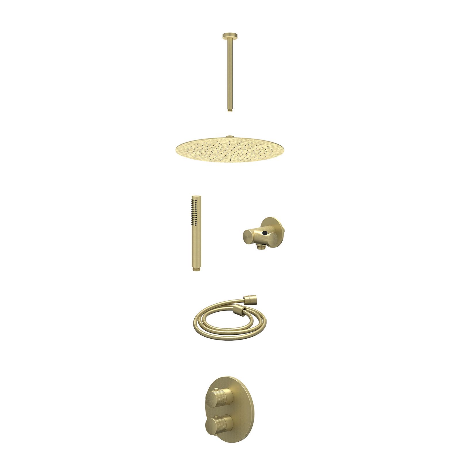 IVY Nexus Regendoucheset inbouw 2-weg - 30cm slim - plafond 30cm - verstelbare steun - staafhanddouche - excl. inbouwbox - Geborsteld mat goud
