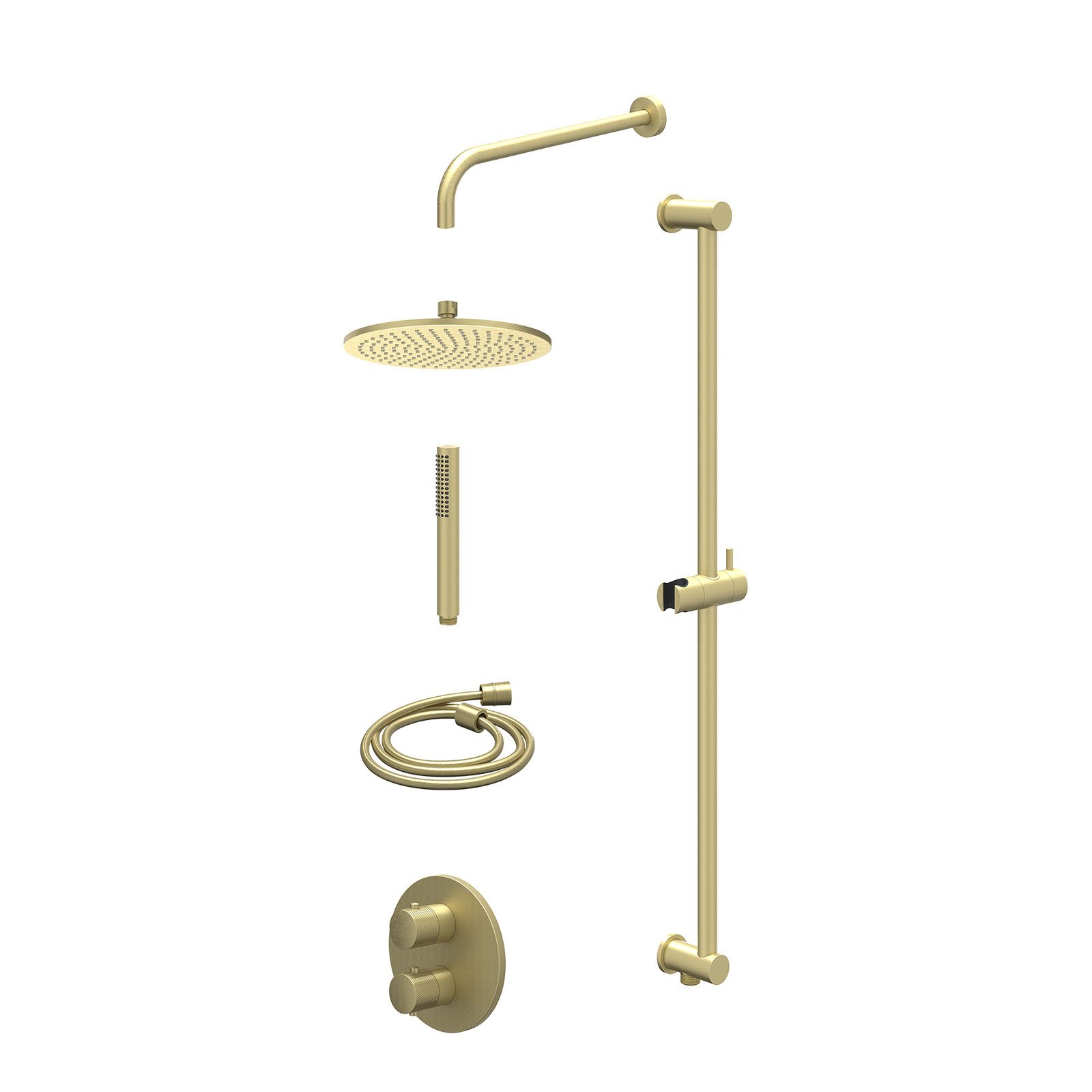IVY Nexus Regendoucheset inbouw 2-weg - 25cm medium - wandarm - glijstang - staafhanddouche - excl. inbouwbox - Geborsteld mat goud