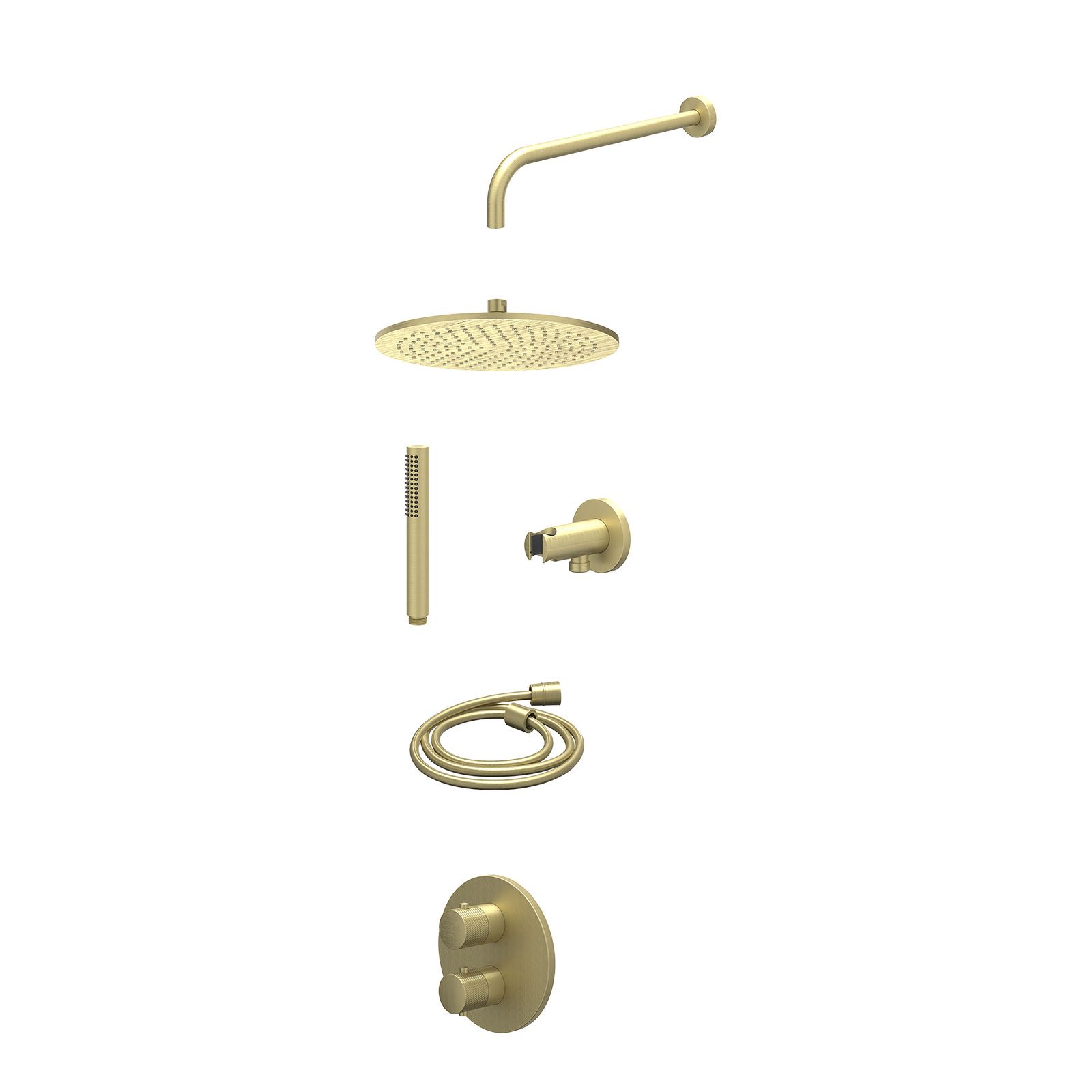 IVY Nexus Regendoucheset inbouw 2-weg - 30cm medium - wandarm - wandhouder - staafhanddouche - excl. inbouwbox - Geborsteld mat goud