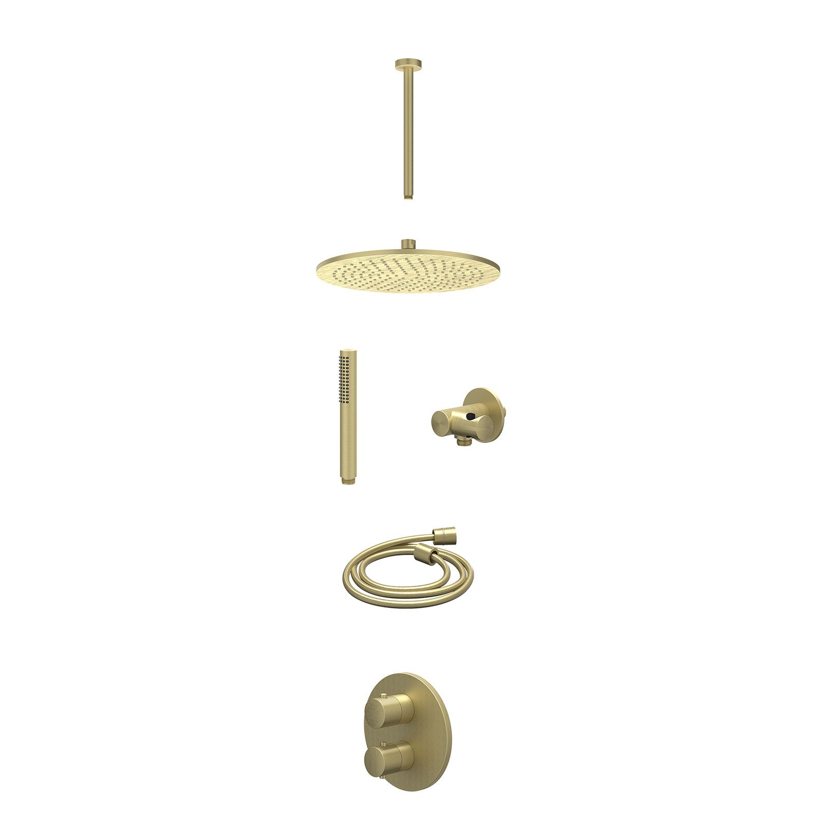 IVY Nexus Regendoucheset inbouw 2-weg - 30cm medium - plafond 30cm - verstelbare steun - staafhanddouche - excl. inbouwbox - Geborsteld mat goud