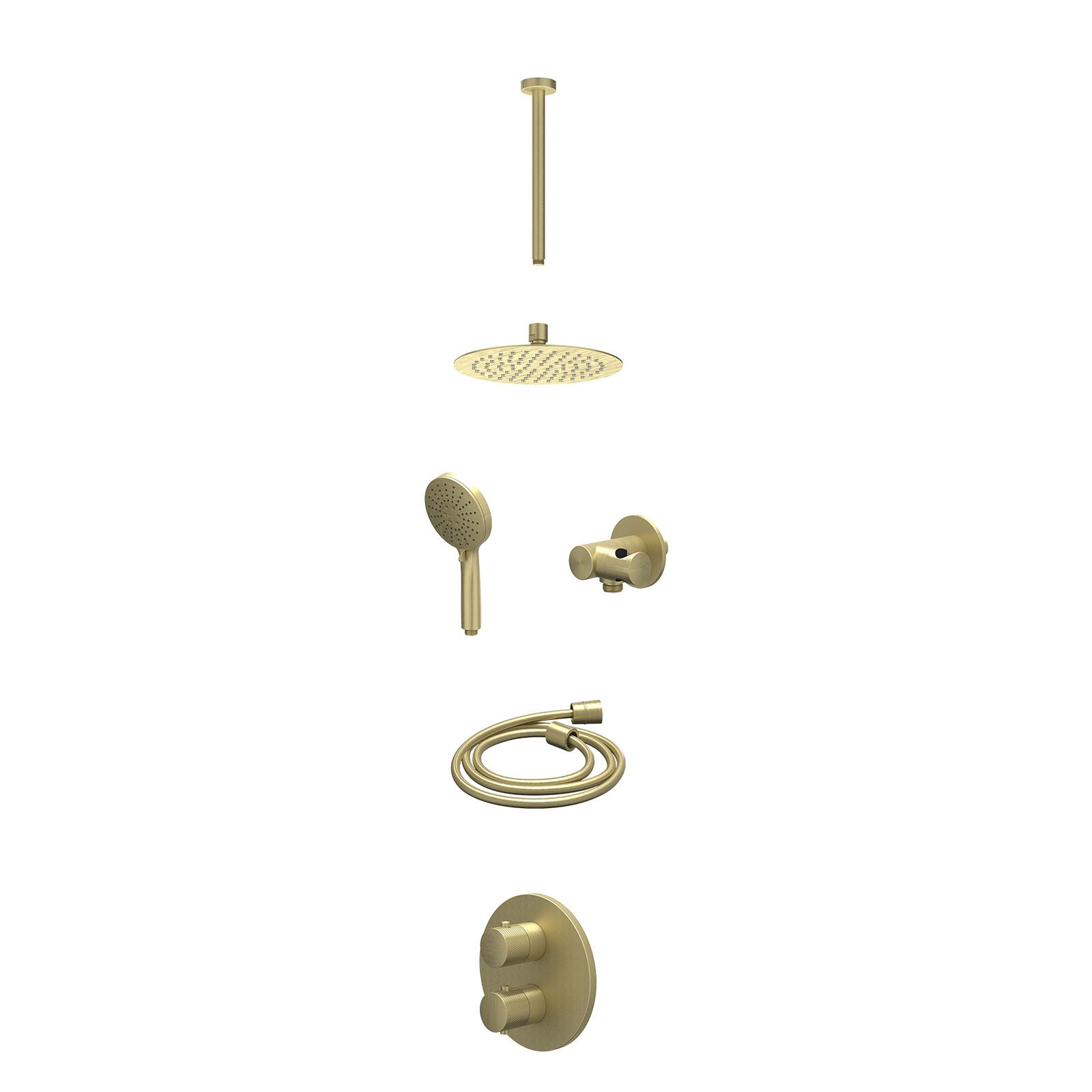 IVY Nexus Regendoucheset inbouw 2-weg - 20cm slim - plafond 30cm - verstelbare steun - 3-standen - excl. inbouwbox - Geborsteld mat goud