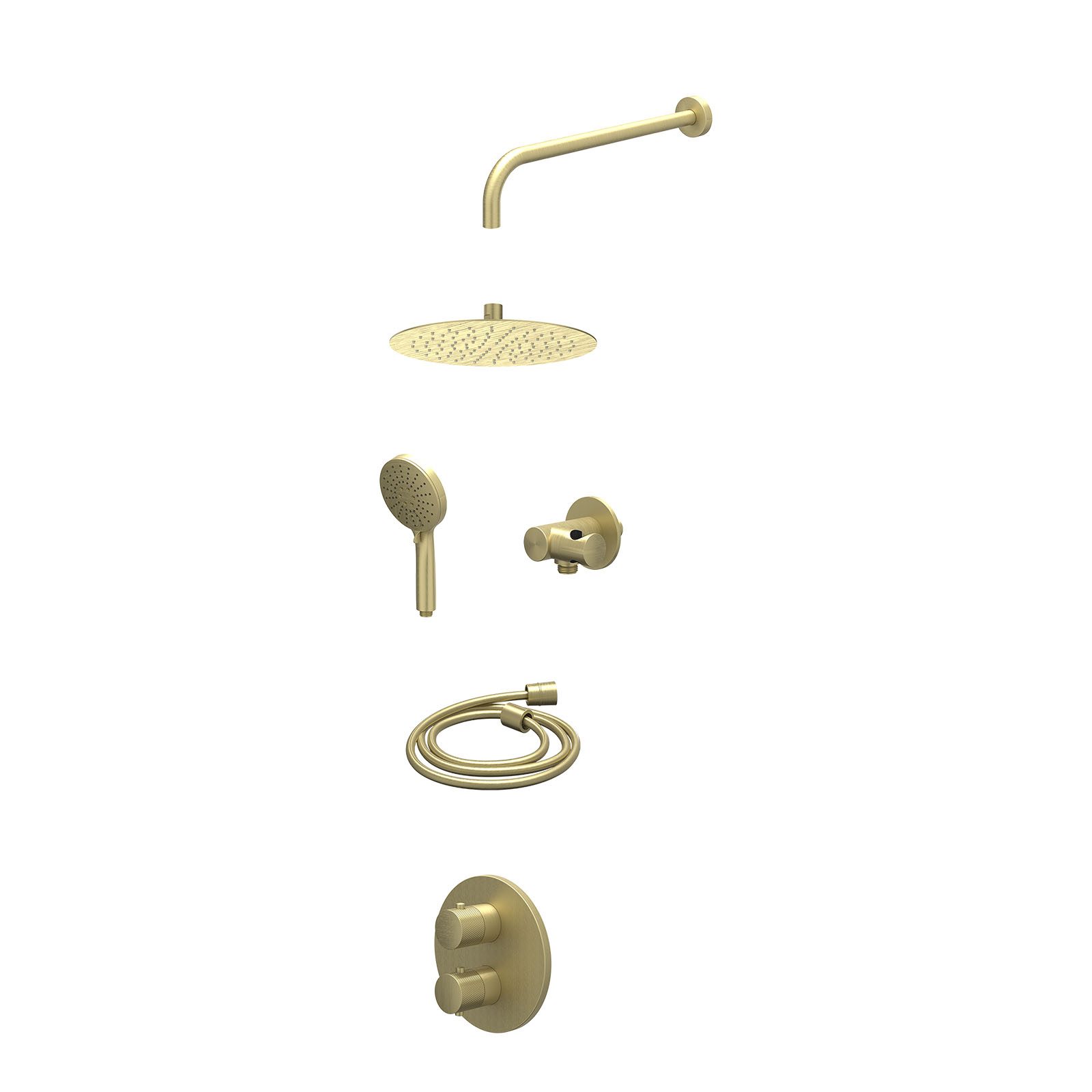 IVY Nexus Regendoucheset inbouw 2-weg - 25cm slim - wandarm - verstelbare steun - 3-standen - excl. inbouwbox - Geborsteld mat goud