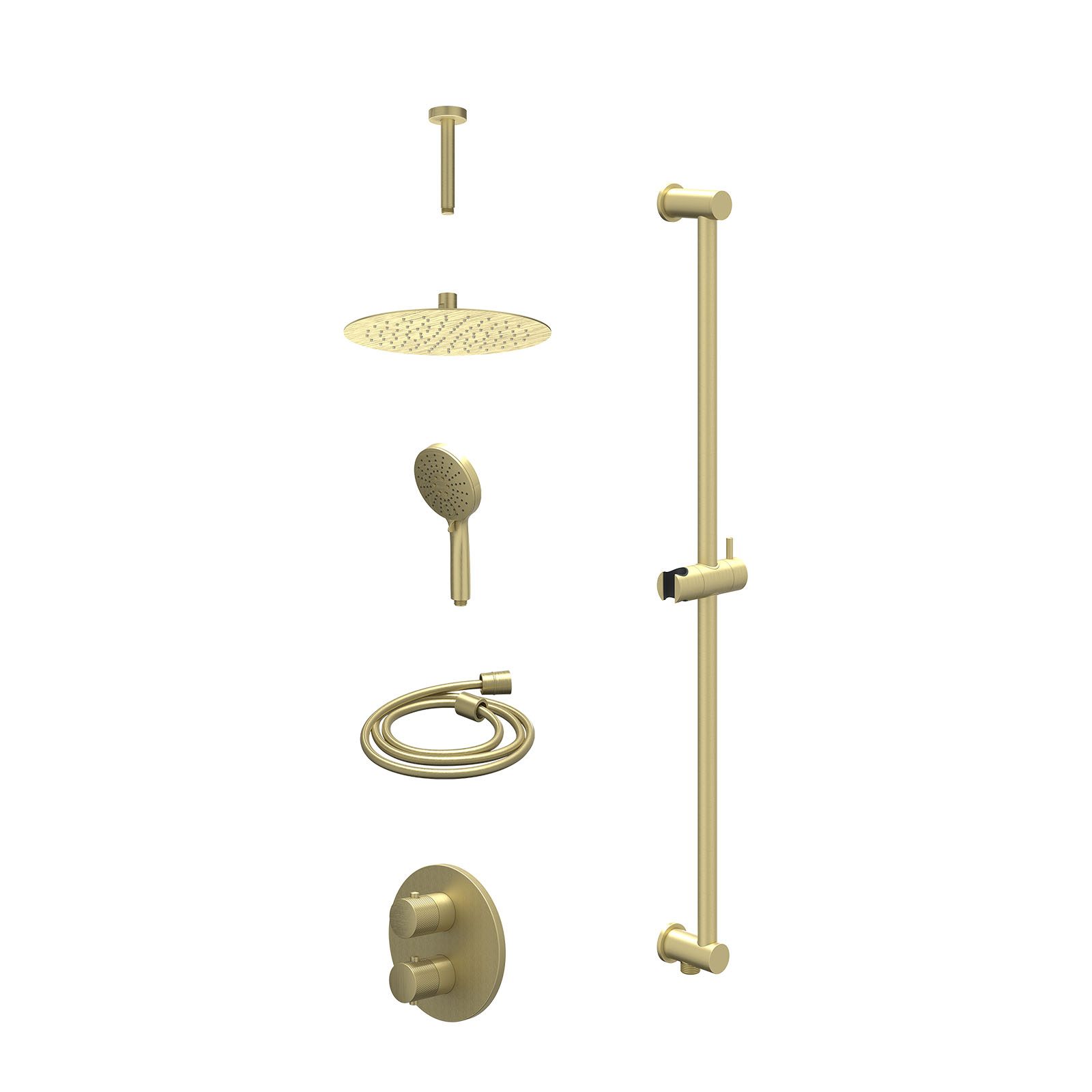 IVY Nexus Regendoucheset inbouw 2-weg - 25cm slim - plafond 15cm - glijstang - 3-standen - excl. inbouwbox - Geborsteld mat goud