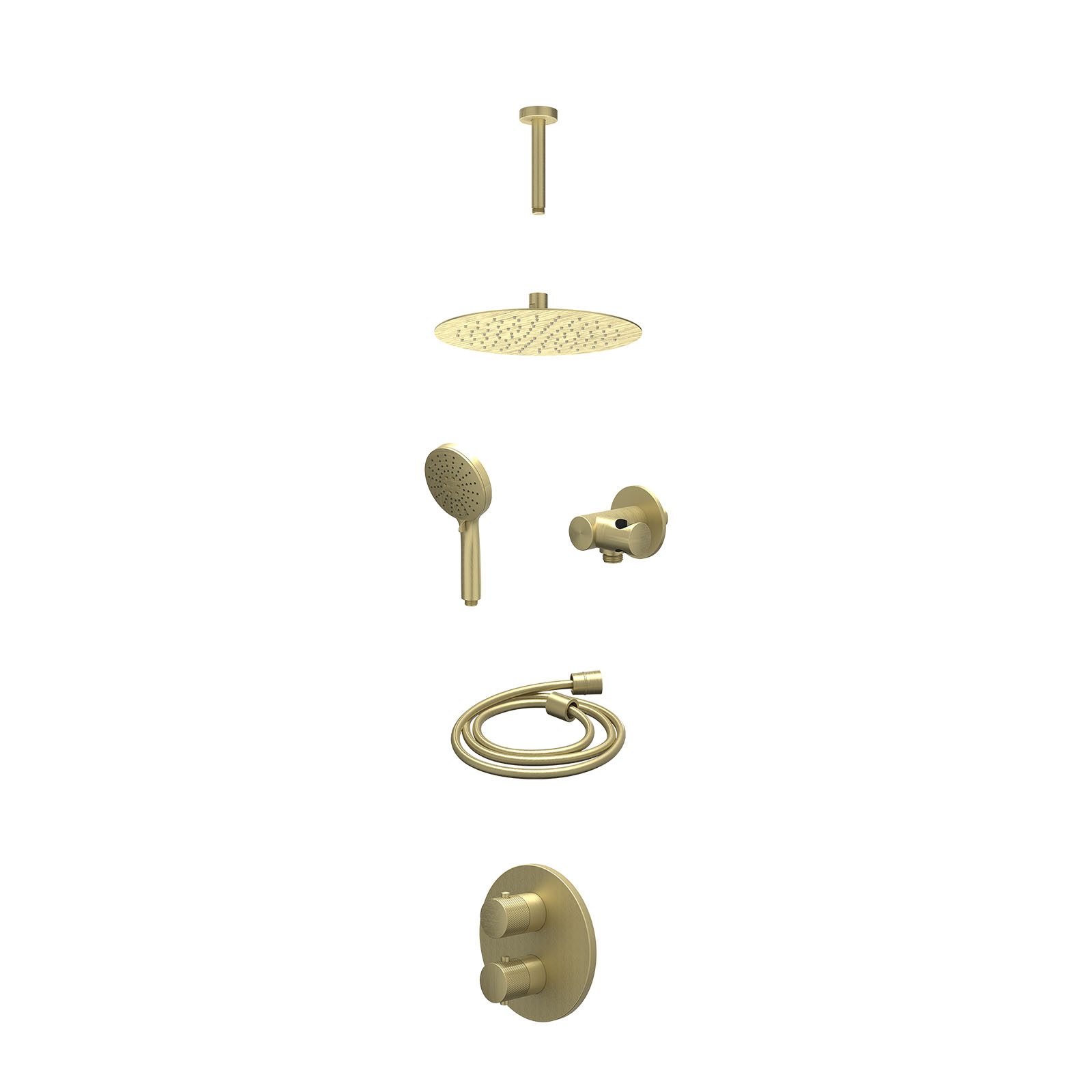 IVY Nexus Regendoucheset inbouw 2-weg - 25cm slim - plafond 15cm - verstelbare steun - 3-standen - excl. inbouwbox - Geborsteld mat goud