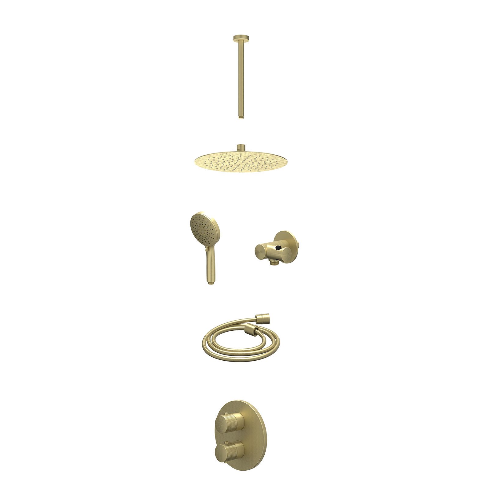 IVY Nexus Regendoucheset inbouw 2-weg - 25cm slim - plafond 30cm - verstelbare steun - 3-standen - excl. inbouwbox - Geborsteld mat goud