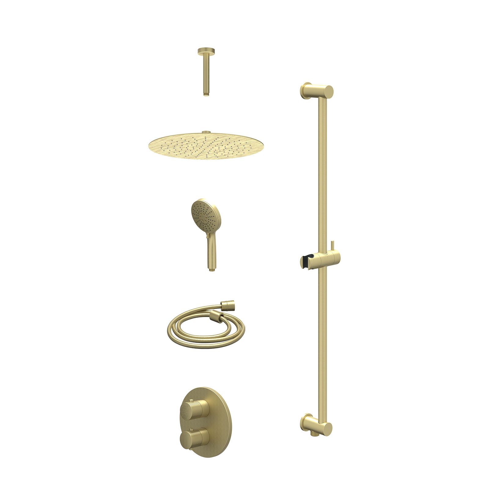 IVY Nexus Regendoucheset inbouw 2-weg - 30cm slim - plafond 15cm - glijstang - 3-standen - excl. inbouwbox - Geborsteld mat goud