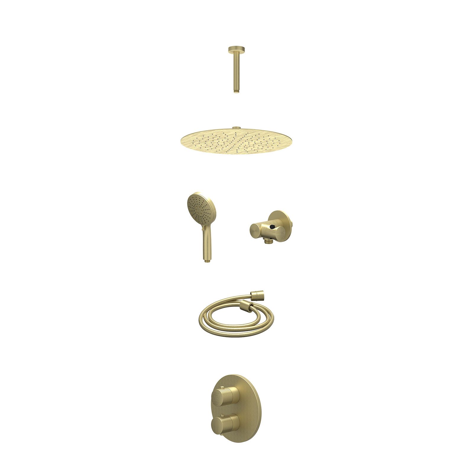 IVY Nexus Regendoucheset inbouw 2-weg - 30cm slim - plafond 15cm - verstelbare steun - 3-standen - excl. inbouwbox - Geborsteld mat goud