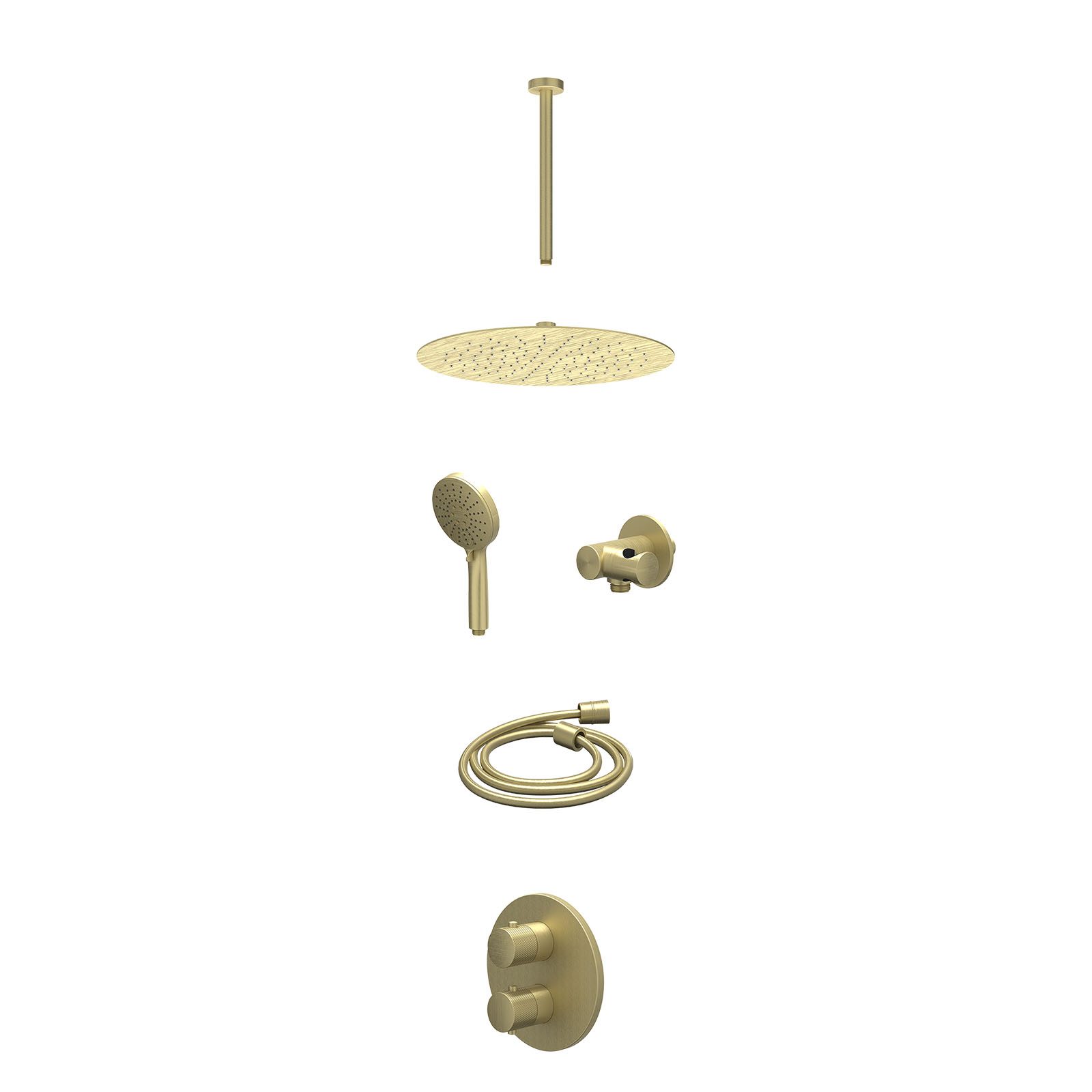 IVY Nexus Regendoucheset inbouw 2-weg - 30cm slim - plafond 30cm - verstelbare steun - 3-standen - excl. inbouwbox - Geborsteld mat goud