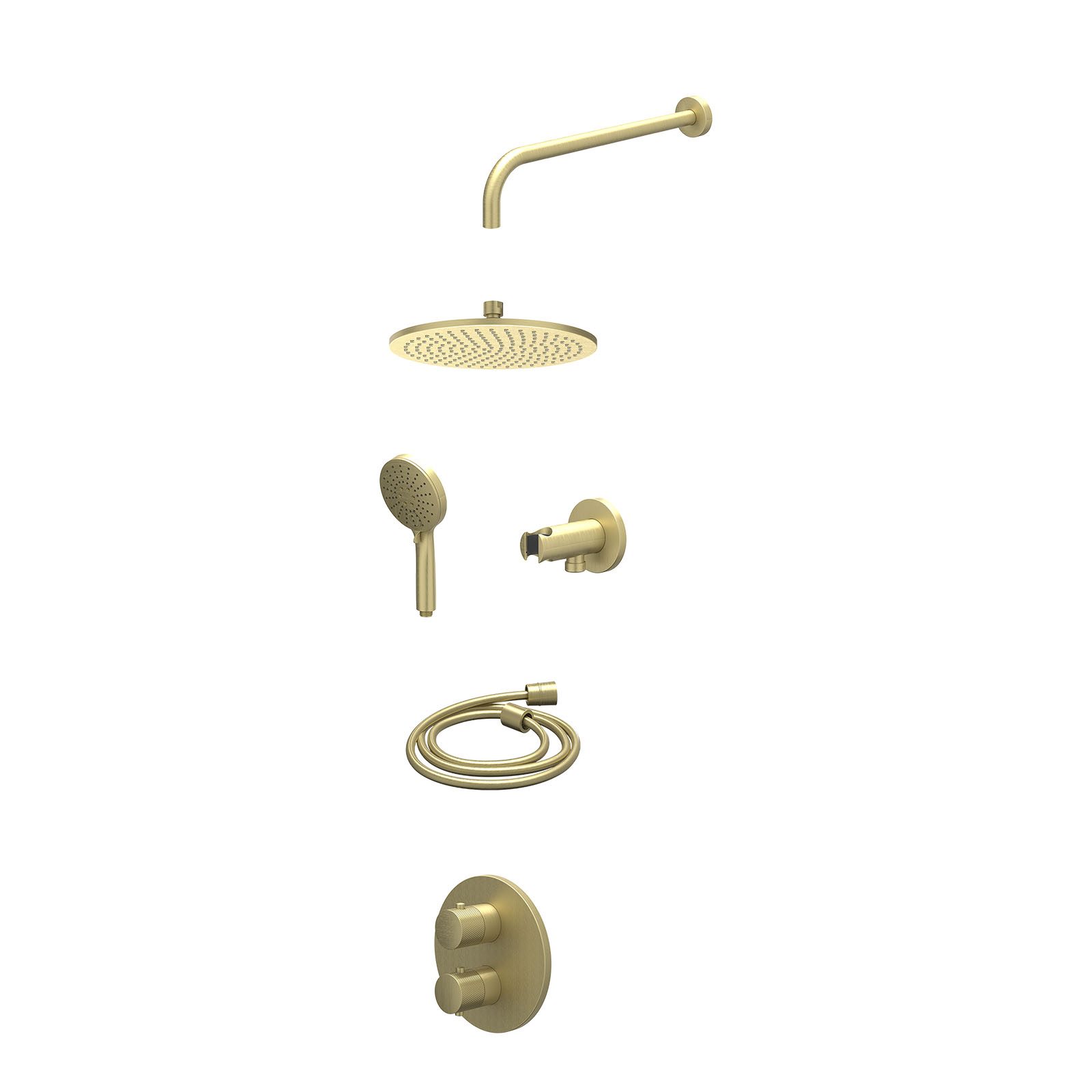 IVY Nexus Regendoucheset inbouw 2-weg - 25cm medium - wandarm - wandhouder - 3-standen - excl. inbouwbox - Geborsteld mat goud