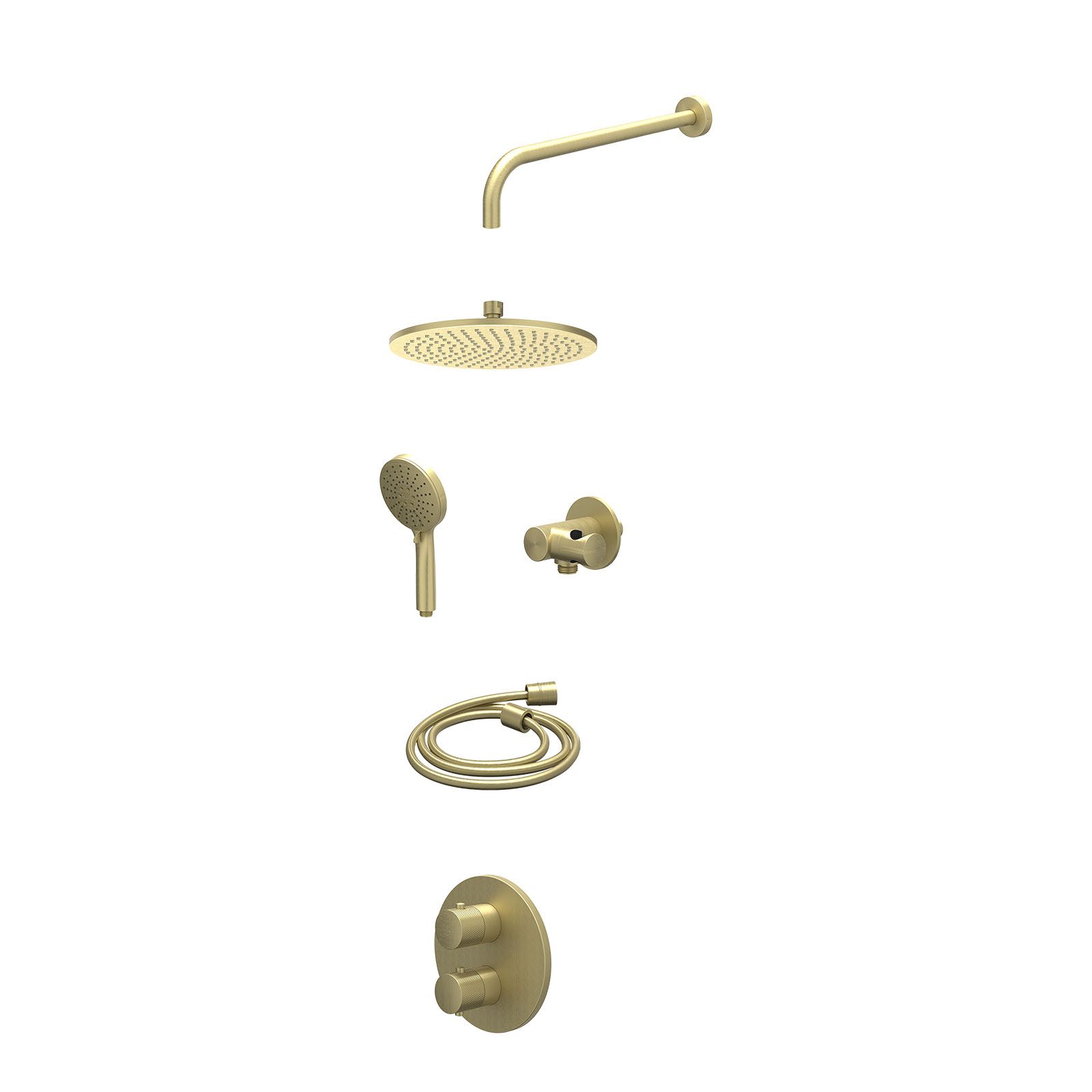 IVY Nexus Regendoucheset inbouw 2-weg - 25cm medium - wandarm - verstelbare steun - 3-standen - excl. inbouwbox - Geborsteld mat goud