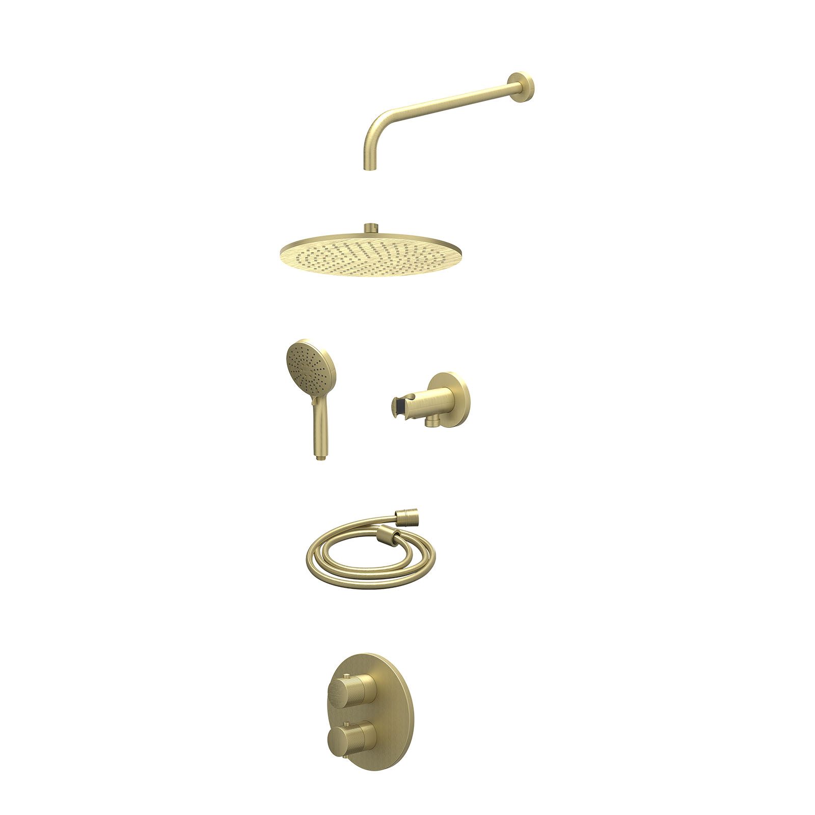 IVY Nexus Regendoucheset inbouw 2-weg - 30cm medium - wandarm - wandhouder - 3-standen - excl. inbouwbox - Geborsteld mat goud