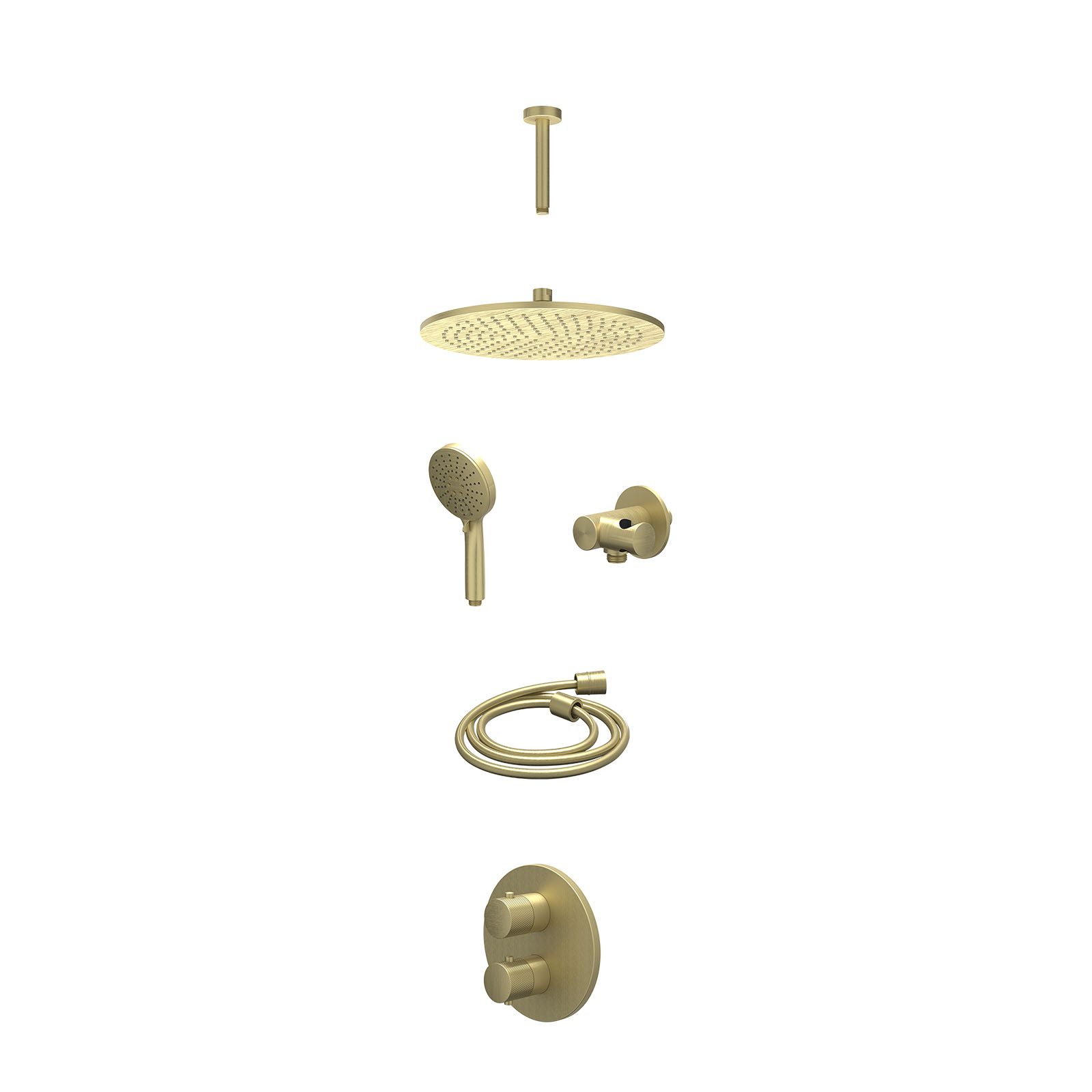 IVY Nexus Regendoucheset inbouw 2-weg - 30cm medium - plafond 15cm - verstelbare steun - 3-standen - excl. inbouwbox - Geborsteld mat goud
