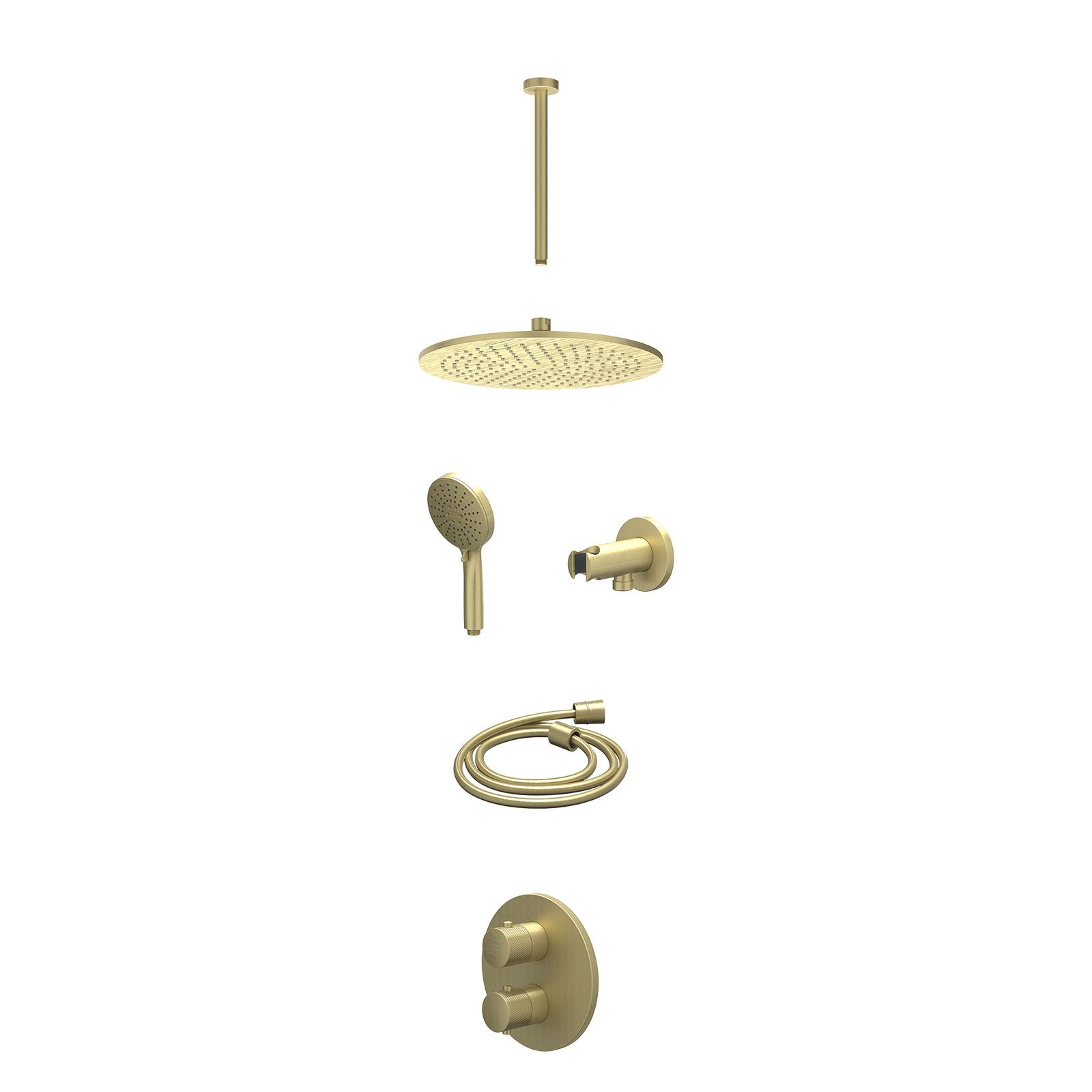 IVY Nexus Regendoucheset inbouw 2-weg - 30cm medium - plafond 30cm - wandhouder - 3-standen - excl. inbouwbox - Geborsteld mat goud