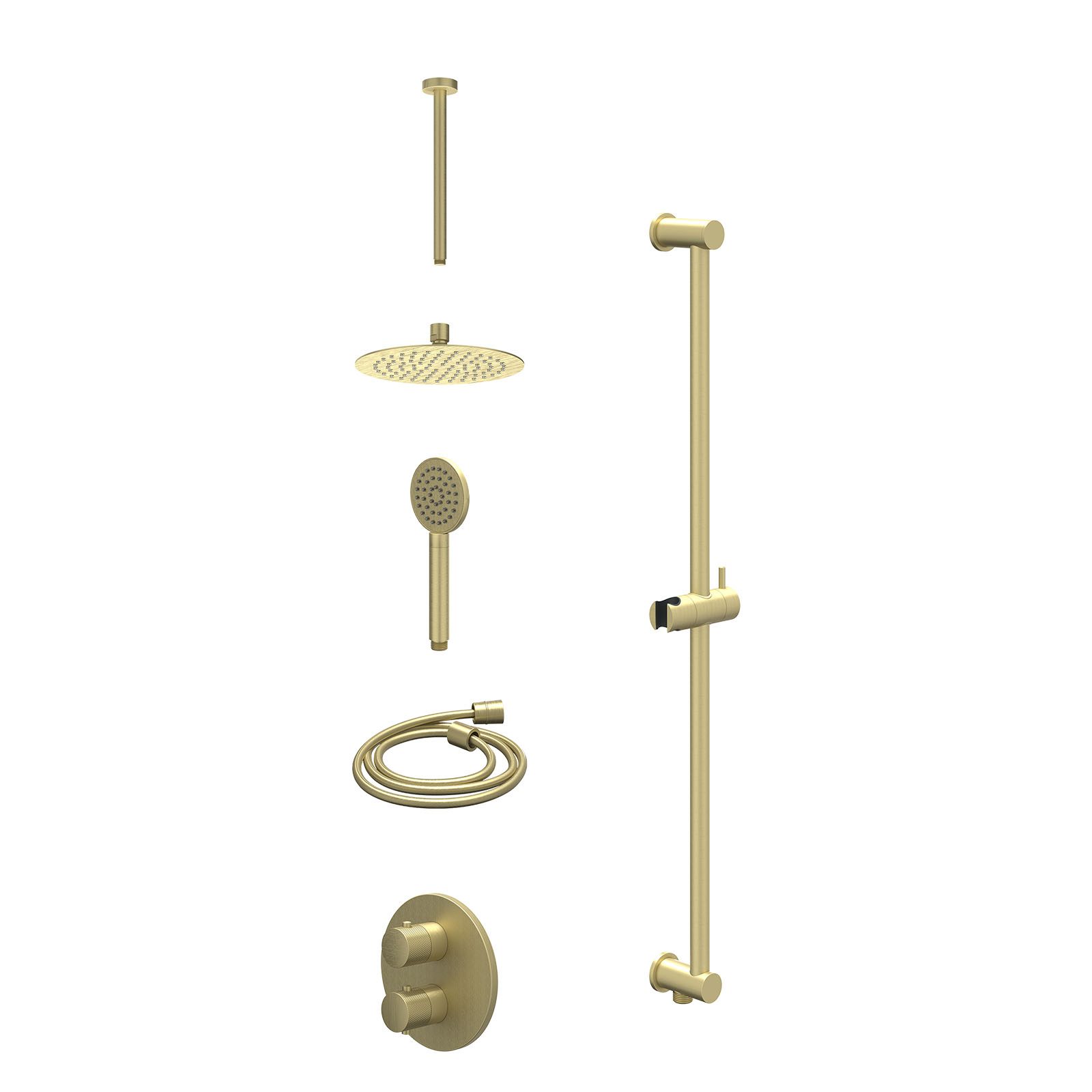 IVY Nexus Regendoucheset inbouw 2-weg - 20cm slim - plafond 30cm - glijstang - satin spray - excl. inbouwbox - Geborsteld mat goud