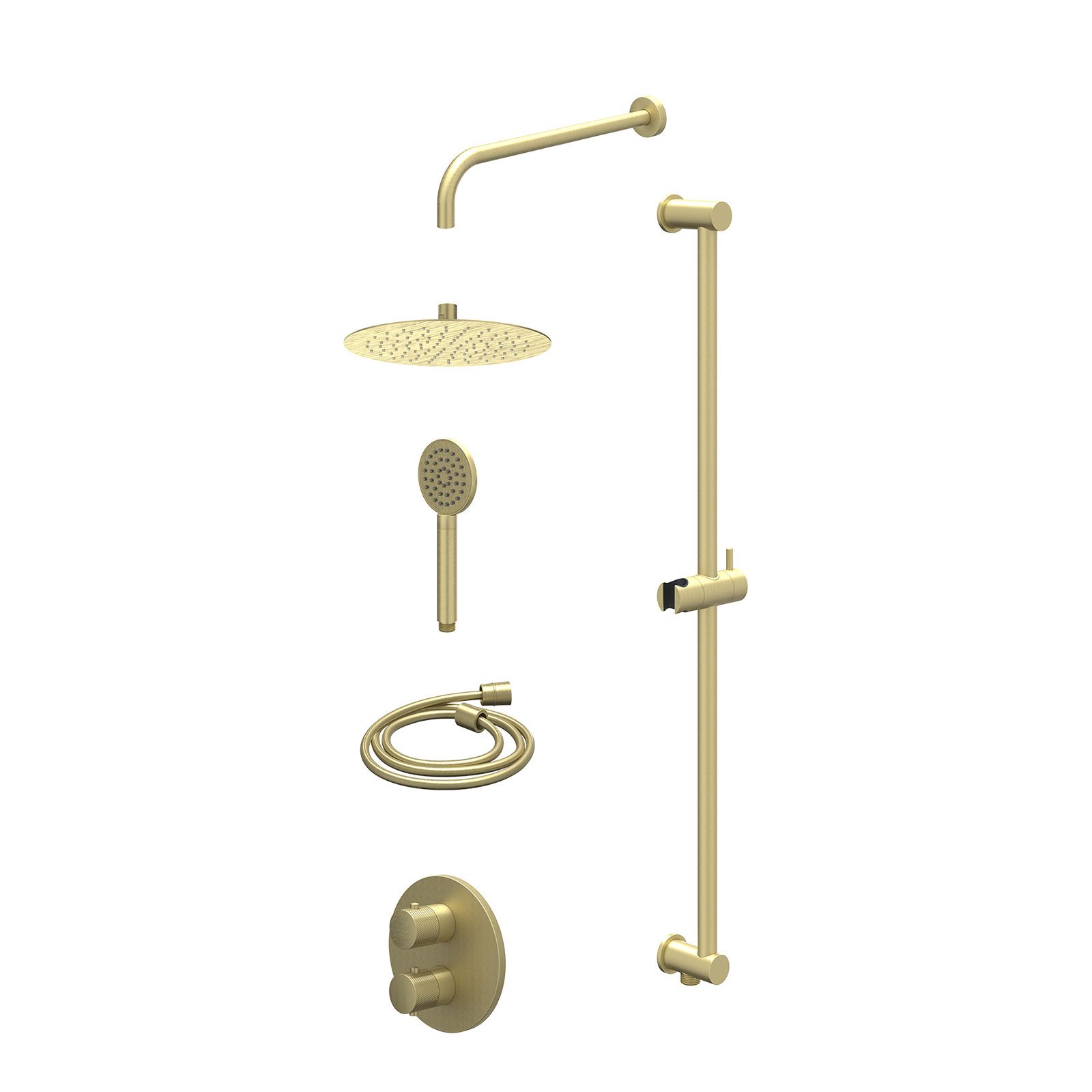 IVY Nexus Regendoucheset inbouw 2-weg - 25cm slim - wandarm - glijstang - satin spray - excl. inbouwbox - Geborsteld mat goud