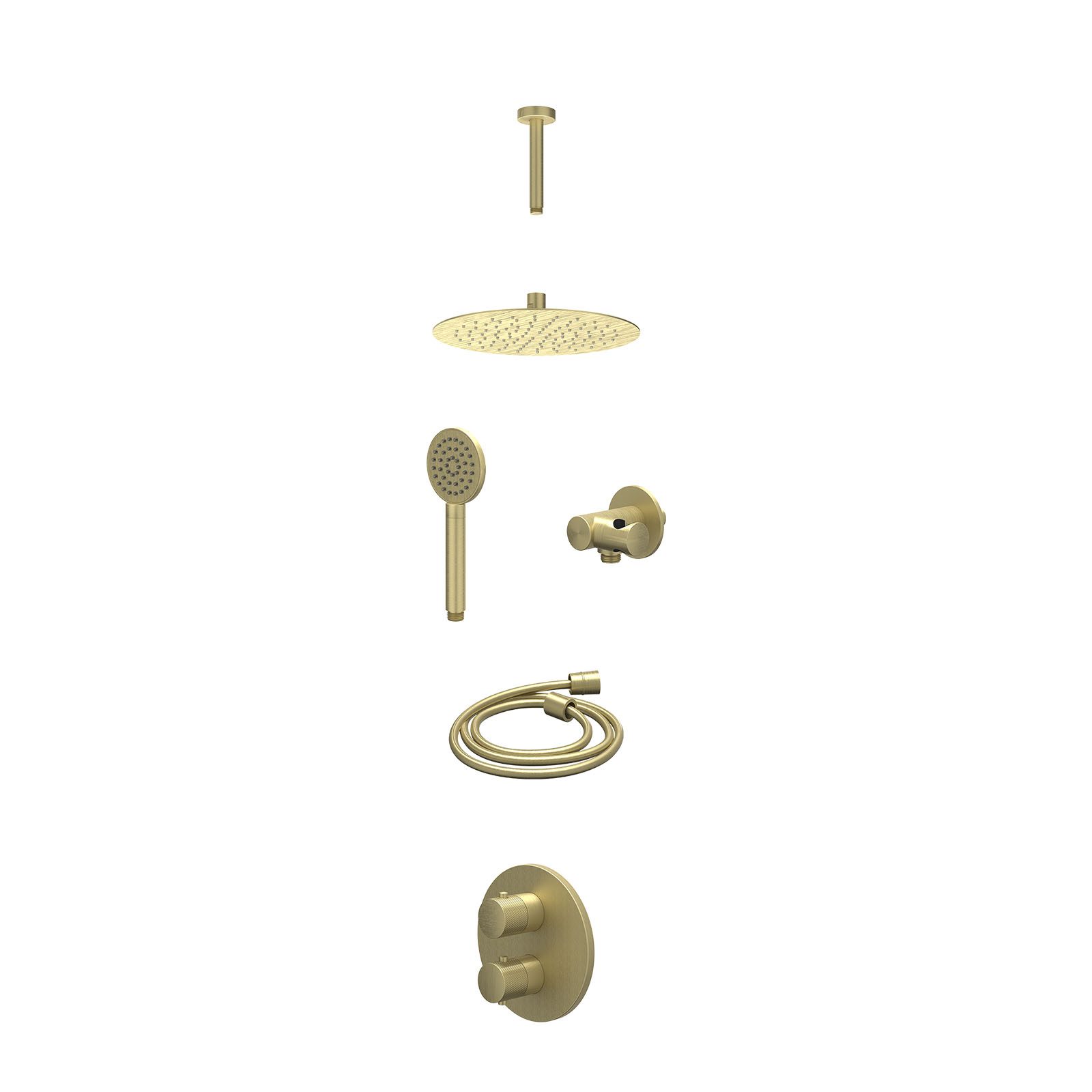 IVY Nexus Regendoucheset inbouw 2-weg - 25cm slim - plafond 15cm - verstelbare steun - satin spray - excl. inbouwbox - Geborsteld mat goud