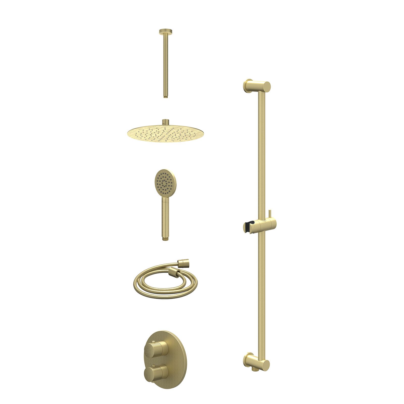 IVY Nexus Regendoucheset inbouw 2-weg - 25cm slim - plafond 30cm - glijstang - satin spray - excl. inbouwbox - Geborsteld mat goud