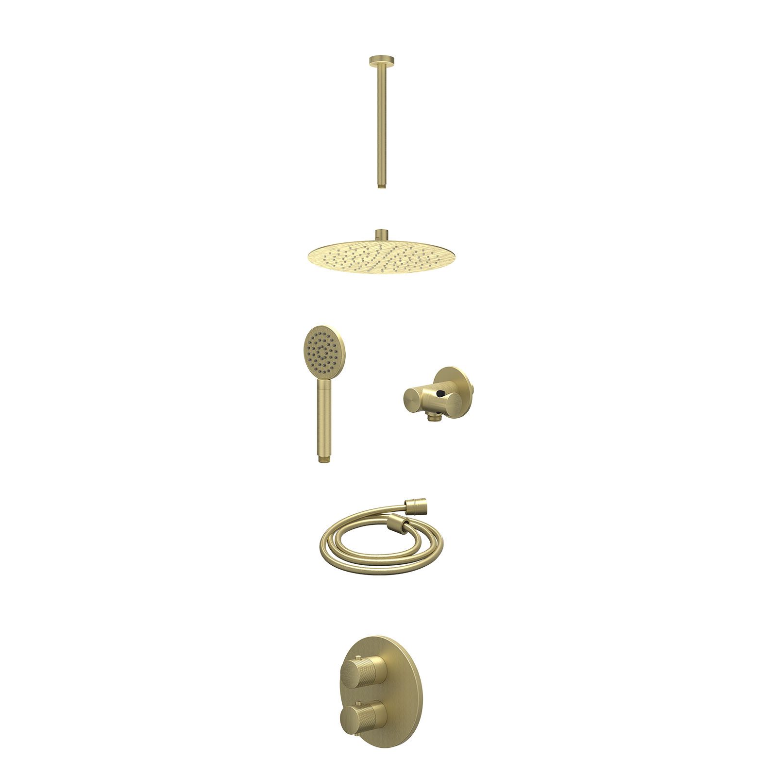 IVY Nexus Regendoucheset inbouw 2-weg - 25cm slim - plafond 30cm - verstelbare steun - satin spray - excl. inbouwbox - Geborsteld mat goud