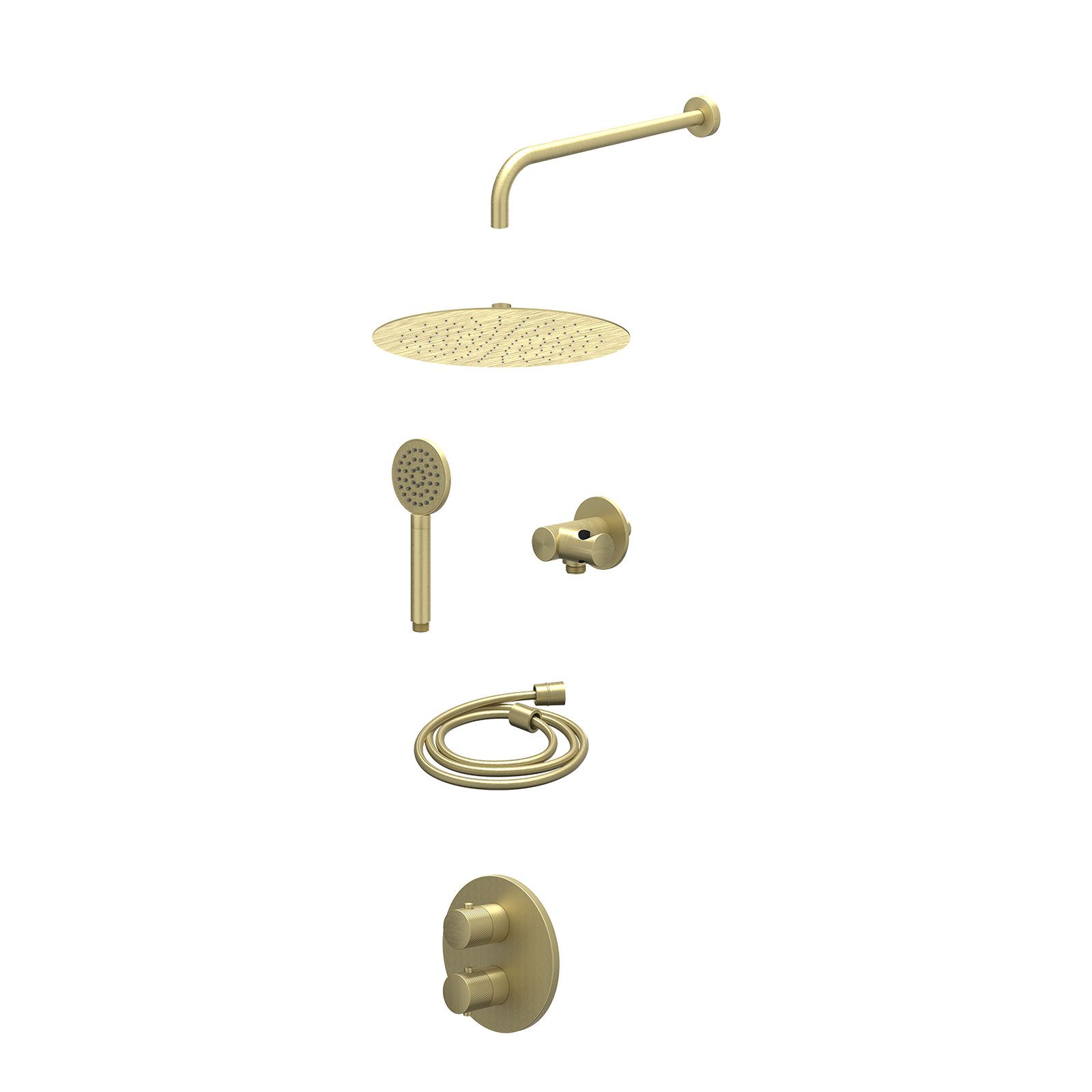 IVY Nexus Regendoucheset inbouw 2-weg - 30cm slim - wandarm - verstelbare steun - satin spray - excl. inbouwbox - Geborsteld mat goud
