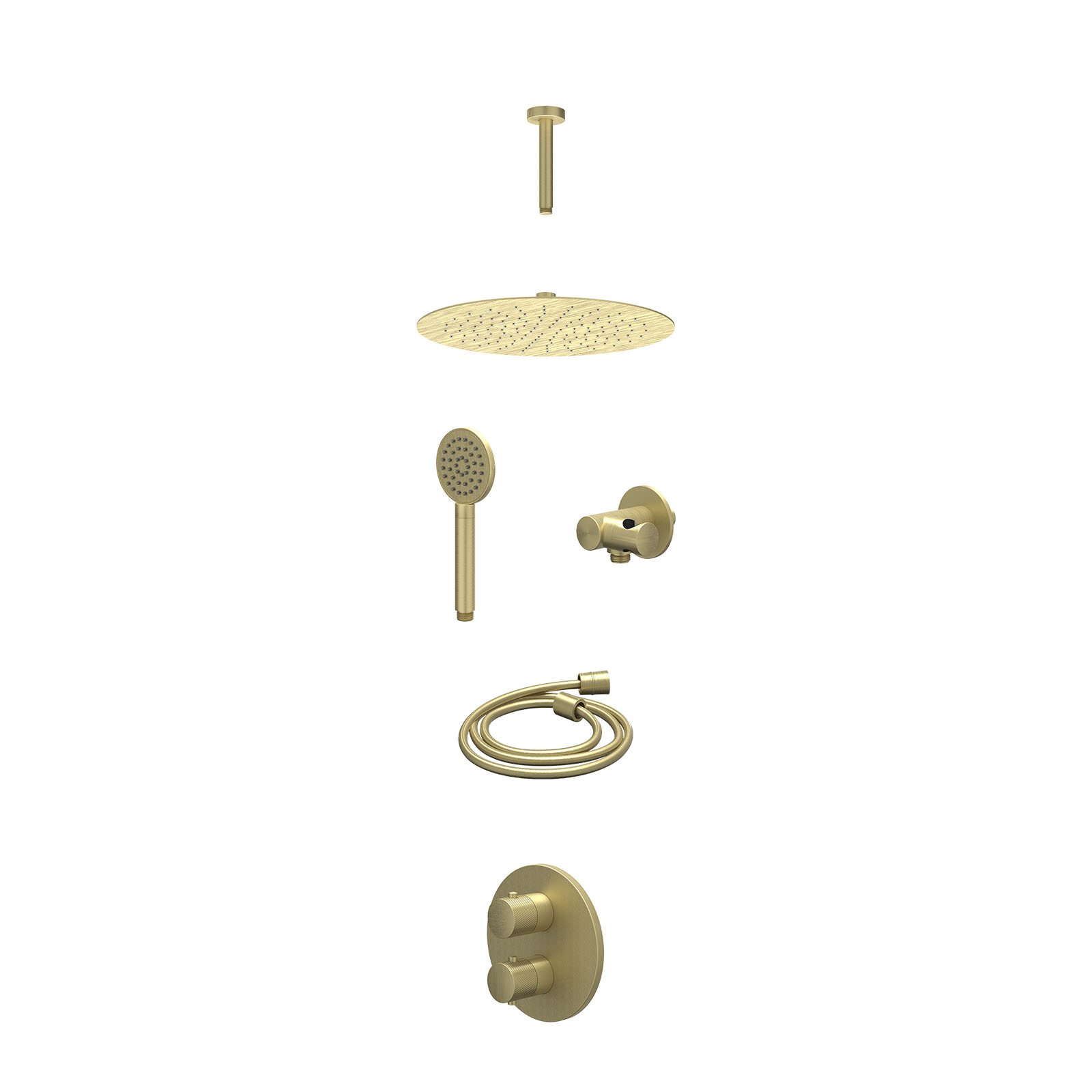 IVY Nexus Regendoucheset inbouw 2-weg - 30cm slim - plafond 15cm - verstelbare steun - satin spray - excl. inbouwbox - Geborsteld mat goud