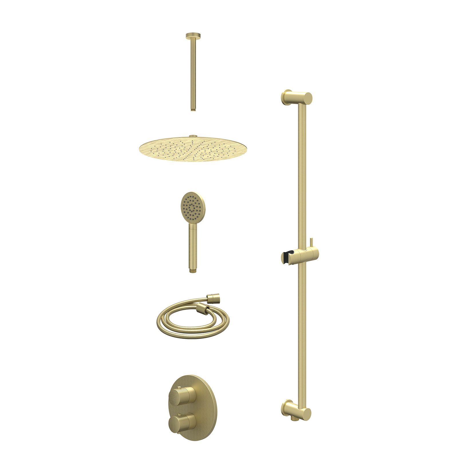IVY Nexus Regendoucheset inbouw 2-weg - 30cm slim - plafond 30cm - glijstang - satin spray - excl. inbouwbox - Geborsteld mat goud