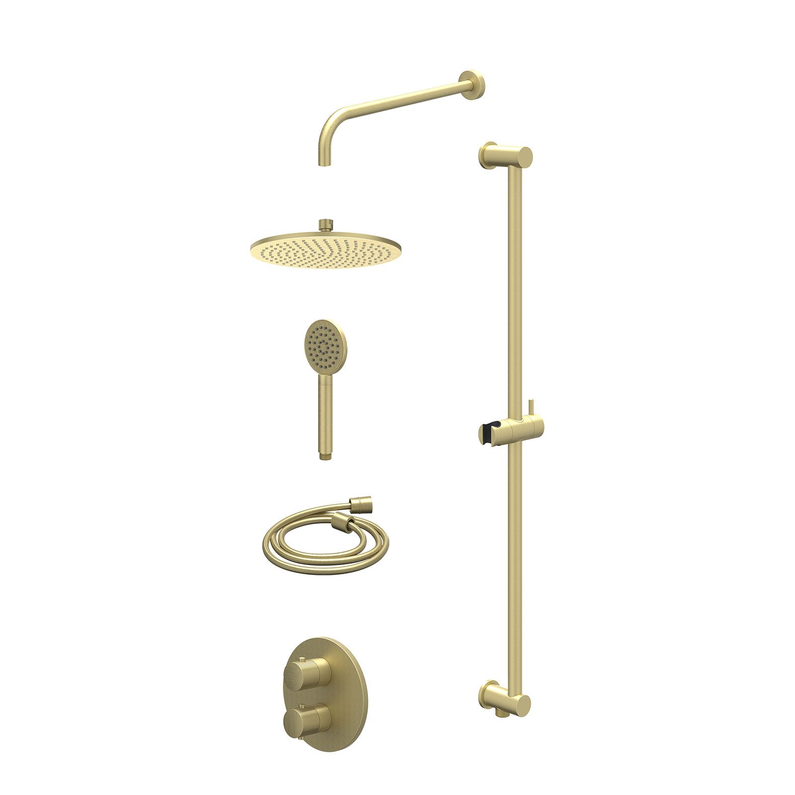 IVY Nexus Regendoucheset inbouw 2-weg - 25cm medium - wandarm - glijstang - satin spray - excl. inbouwbox - Geborsteld mat goud
