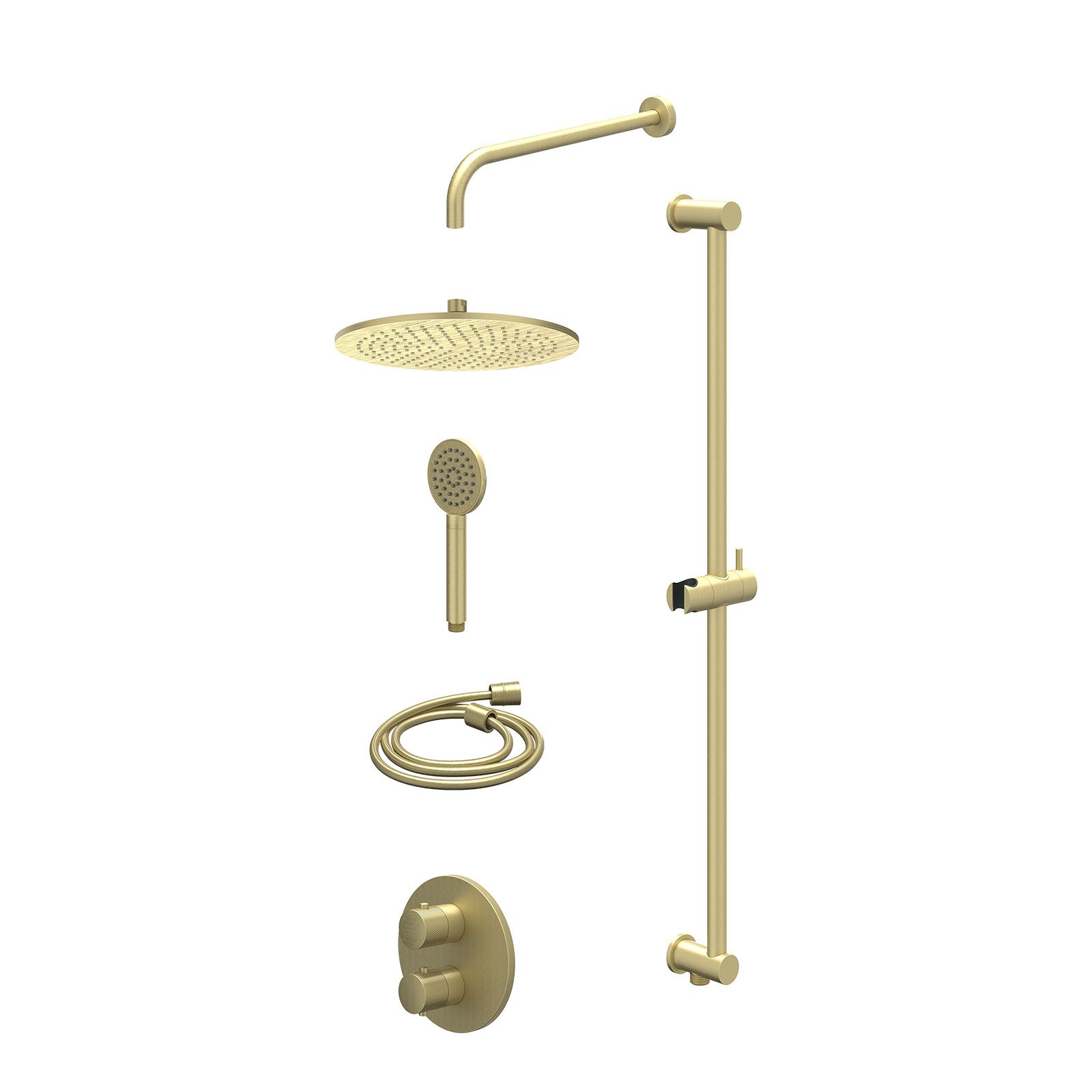 IVY Nexus Regendoucheset inbouw 2-weg - 30cm medium - wandarm - glijstang - satin spray - excl. inbouwbox - Geborsteld mat goud