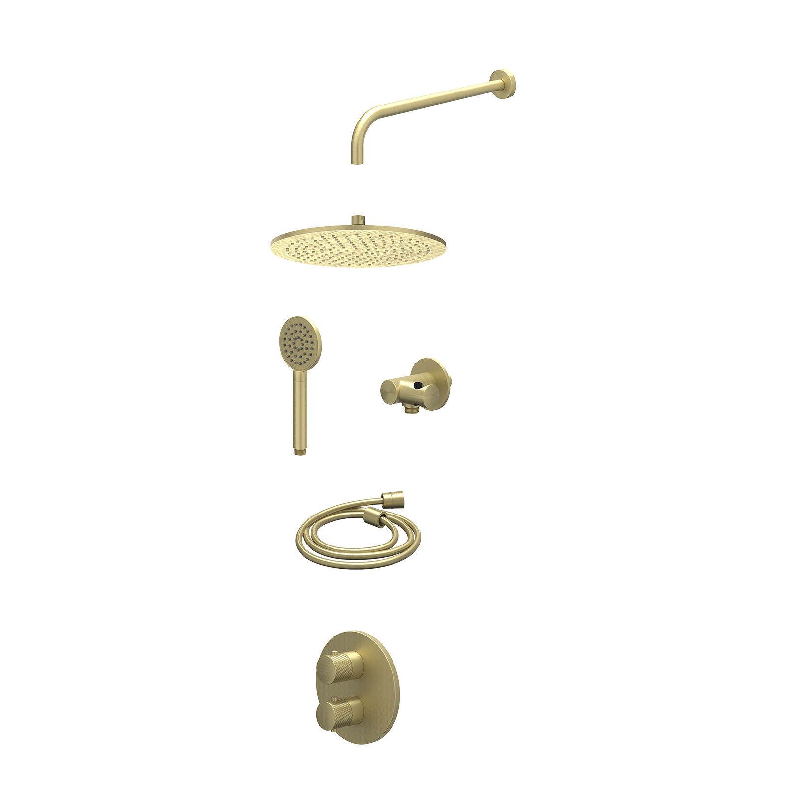 IVY Nexus Regendoucheset inbouw 2-weg - 30cm medium - wandarm - verstelbare steun - satin spray - excl. inbouwbox - Geborsteld mat goud