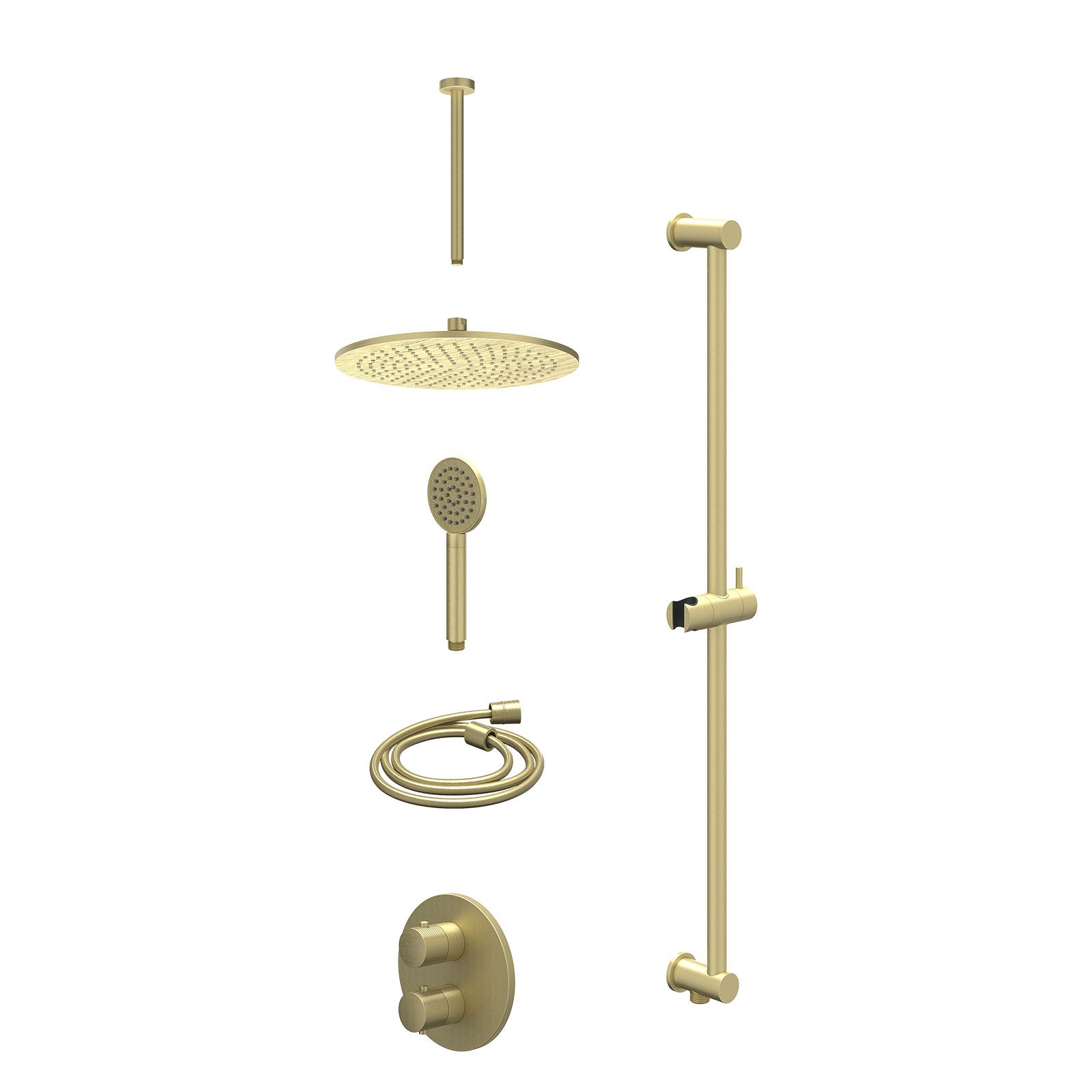 IVY Nexus Regendoucheset inbouw 2-weg - 30cm medium - plafond 30cm - glijstang - satin spray - excl. inbouwbox - Geborsteld mat goud