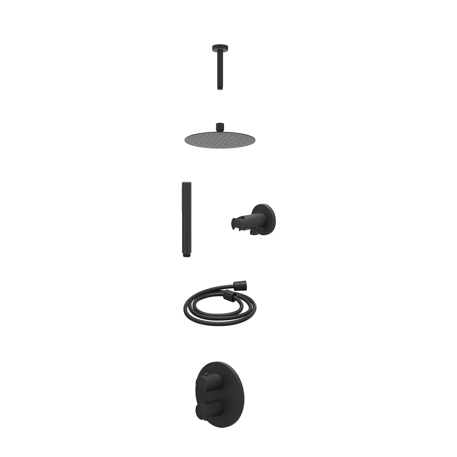 IVY Nexus Regendoucheset inbouw 2-weg - 20cm slim - plafond 15cm - wandhouder - staafhanddouche - excl. inbouwbox - Mat zwart