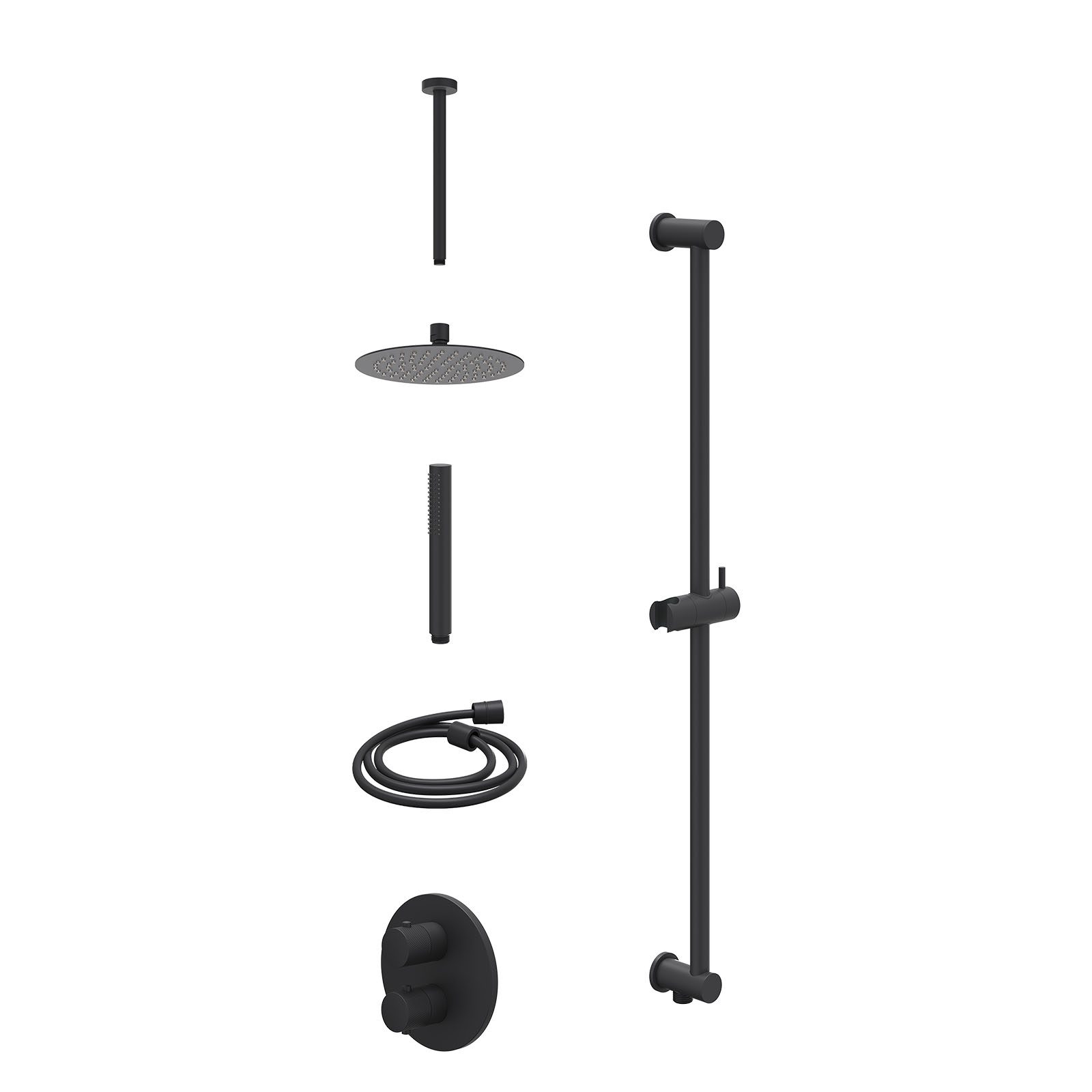 IVY Nexus Regendoucheset inbouw 2-weg - 20cm slim - plafond 30cm - glijstang - staafhanddouche - excl. inbouwbox - Mat zwart
