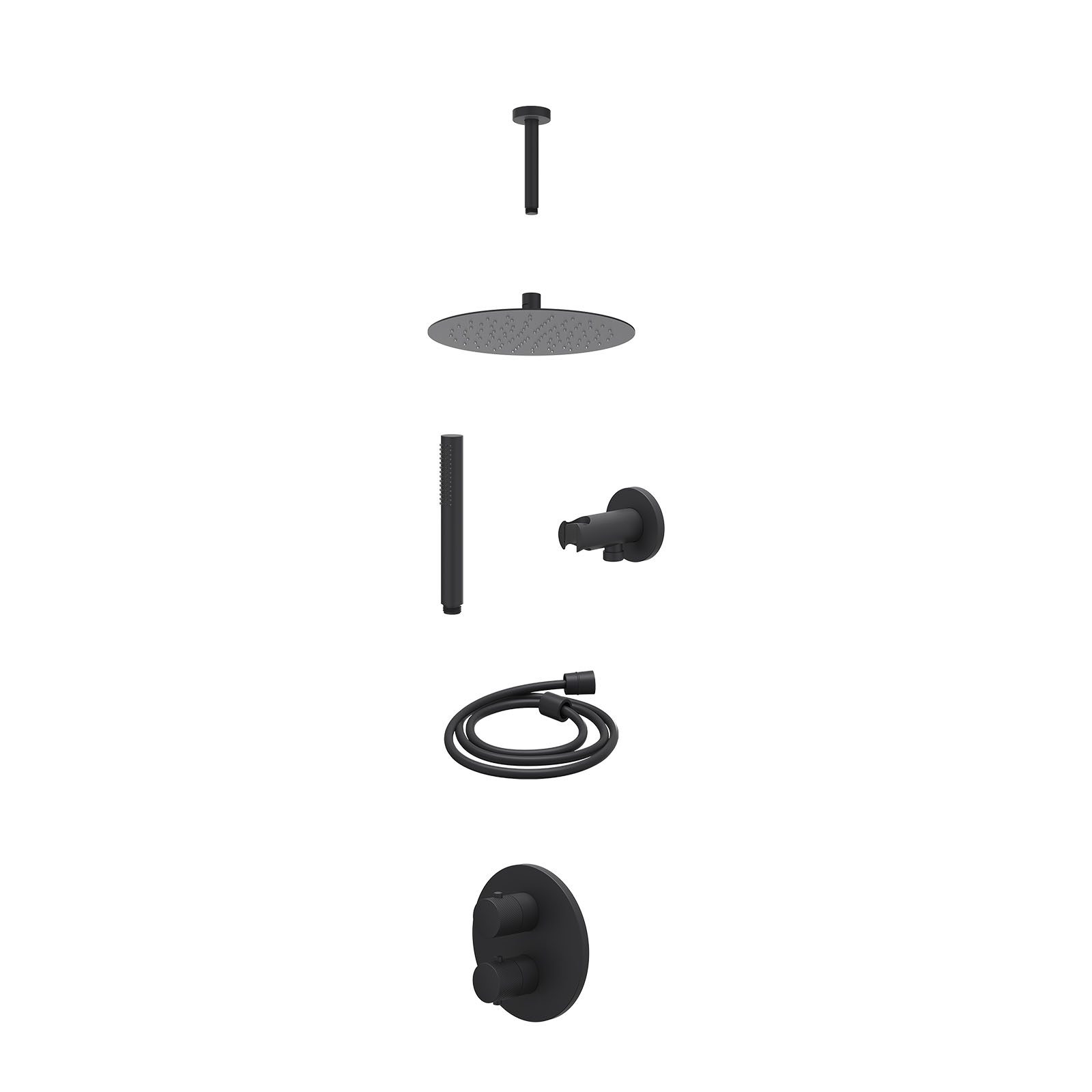 IVY Nexus Regendoucheset inbouw 2-weg - 25cm slim - plafond 15cm - wandhouder - staafhanddouche - excl. inbouwbox - Mat zwart