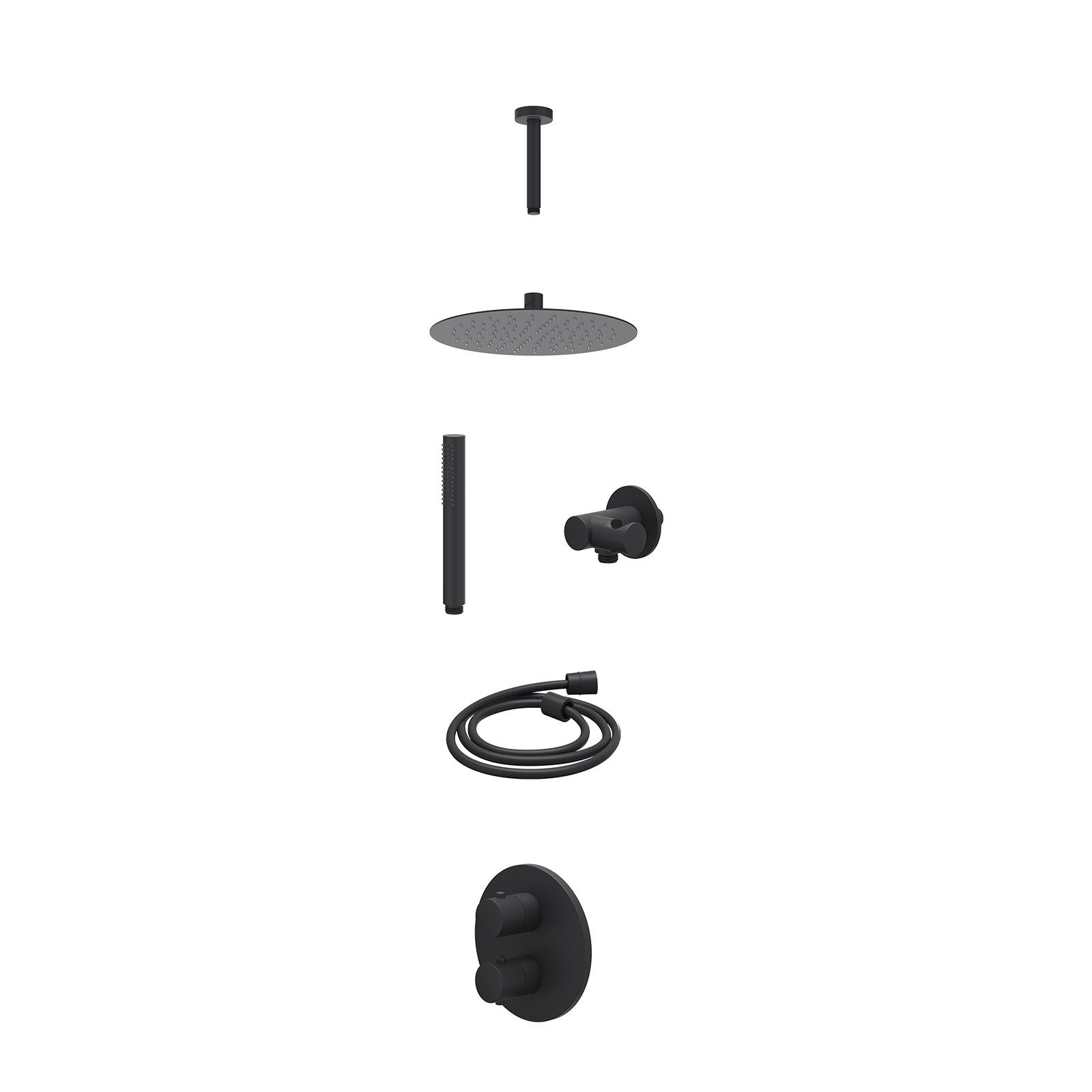 IVY Nexus Regendoucheset inbouw 2-weg - 25cm slim - plafond 15cm - verstelbare steun - staafhanddouche - excl. inbouwbox - Mat zwart