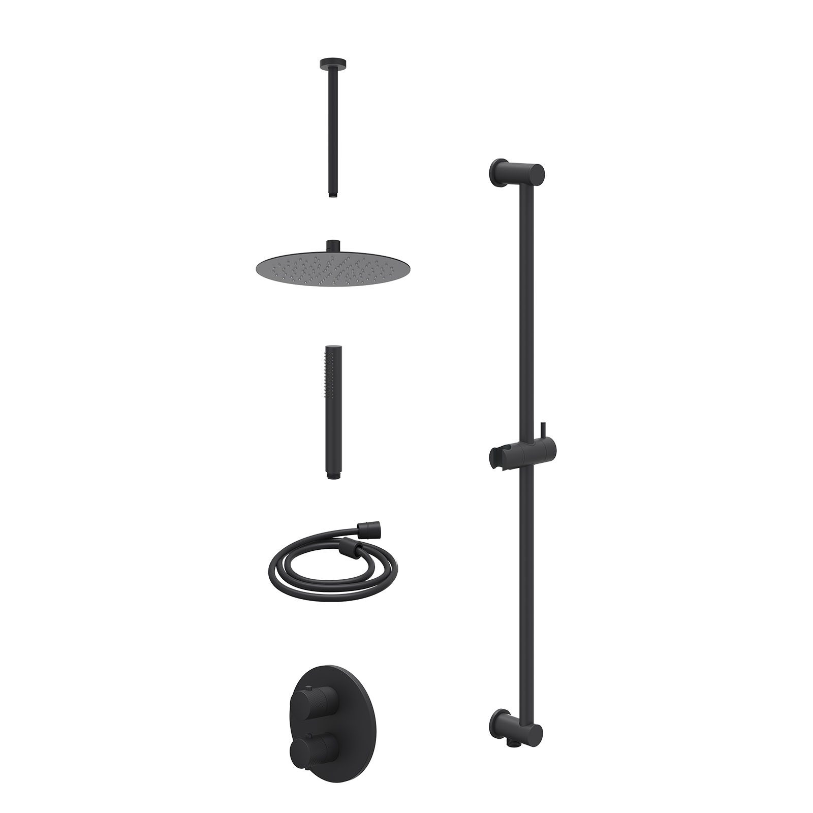 IVY Nexus Regendoucheset inbouw 2-weg - 25cm slim - plafond 30cm - glijstang - staafhanddouche - excl. inbouwbox - Mat zwart
