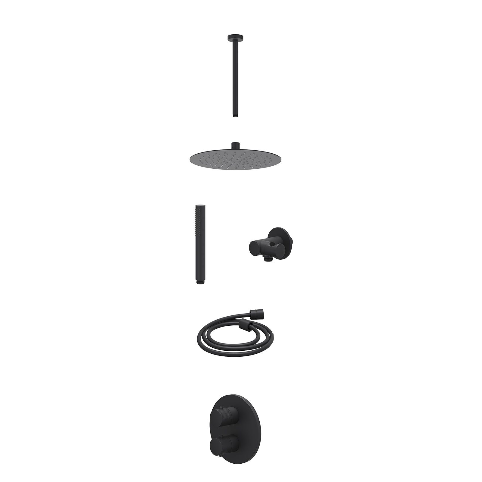 IVY Nexus Regendoucheset inbouw 2-weg - 25cm slim - plafond 30cm - verstelbare steun - staafhanddouche - excl. inbouwbox - Mat zwart